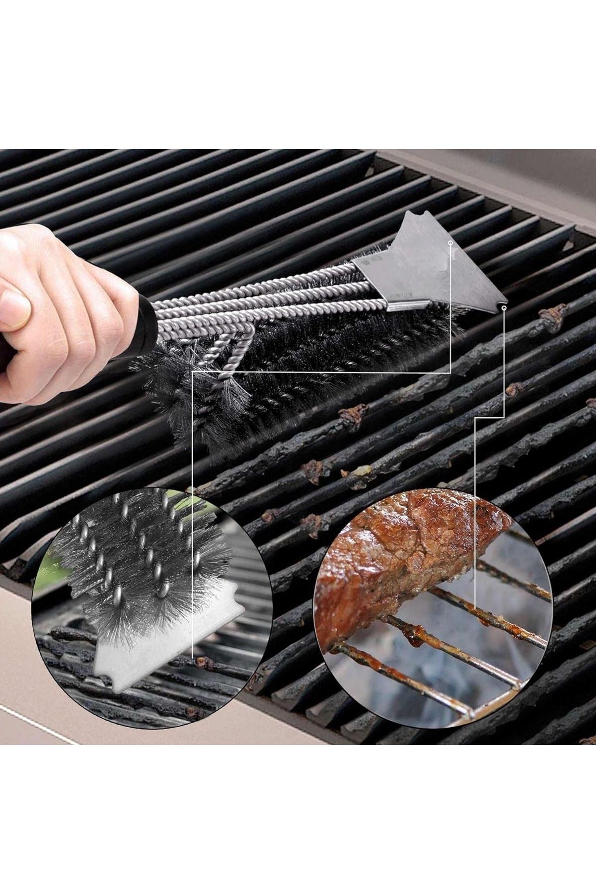 Tbl Dekor® Mangal Izgara Temizleme Fırçası – Paslanmaz Çelik Telli, Uzun Saplı Grill Temizlik Aparatı Mangal Temizlik Fırçası
