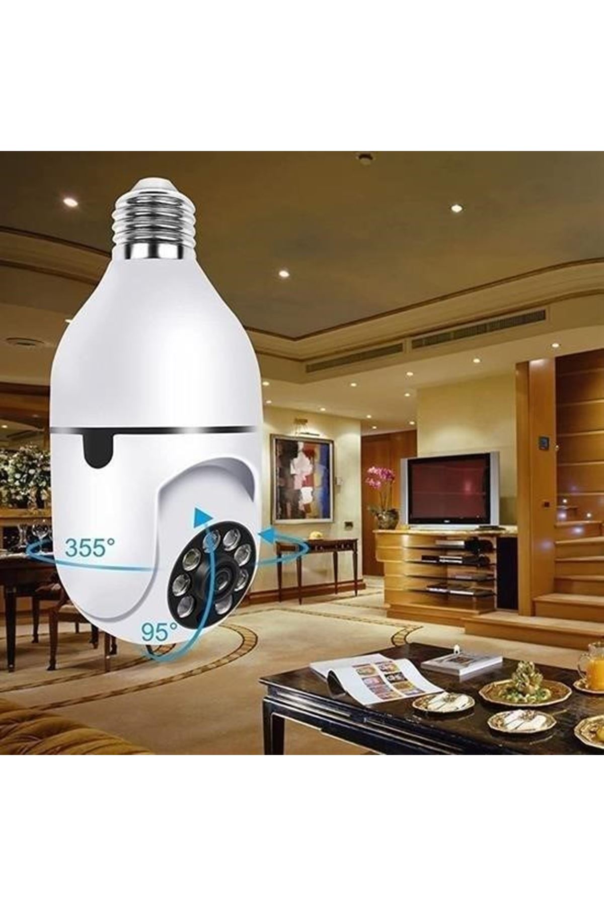 Tbl Dekor® WiFi 360 Panoramik Ampul Kamera Gece Görüş Ses Akıllı Hareket Algılayıcı