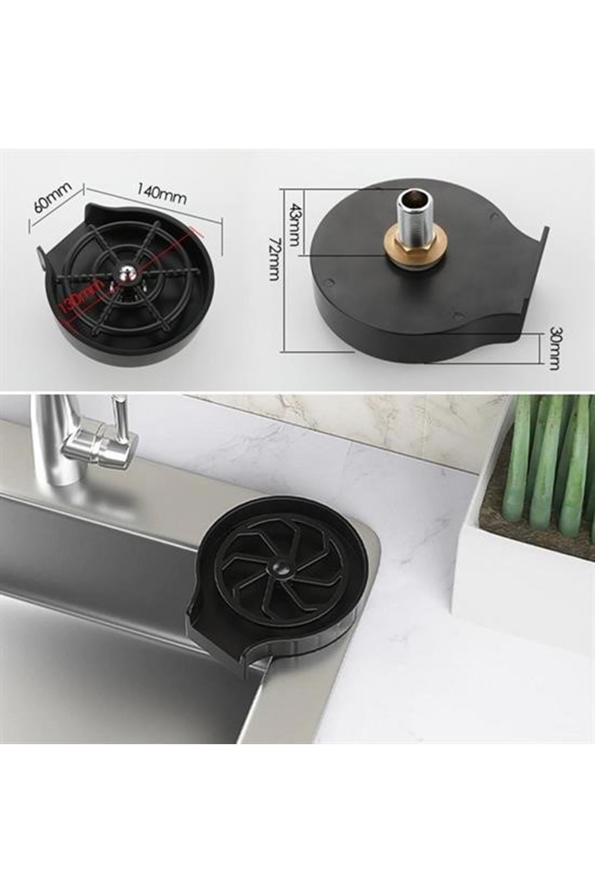 Tbl Dekor® Yüksek Basınçlı Otomatik Bardak Yıkama Aparatı Mutfak Lavaboları İçin Hızlı Kupa Durulayıcı