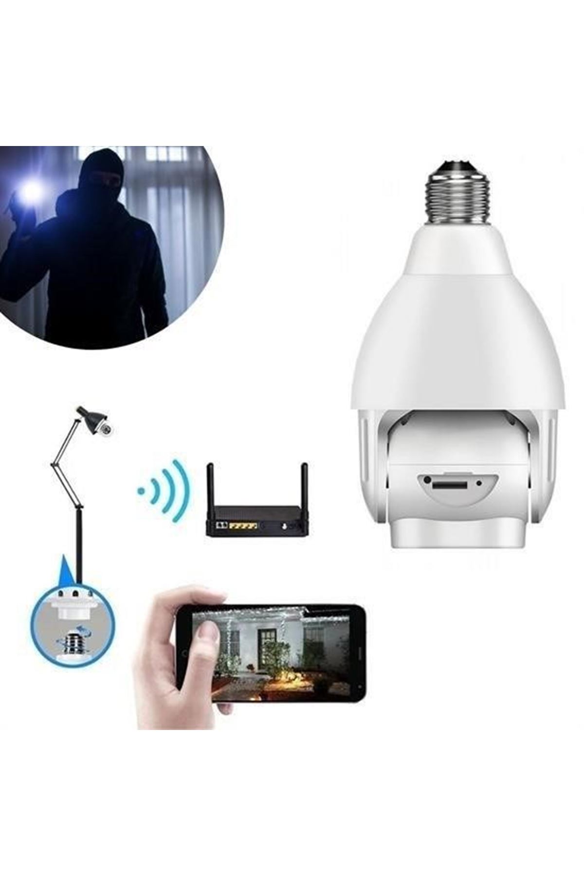 Tbl Dekor® WiFi 360 Panoramik Ampul Kamera Gece Görüş Ses Akıllı Hareket Algılayıcı