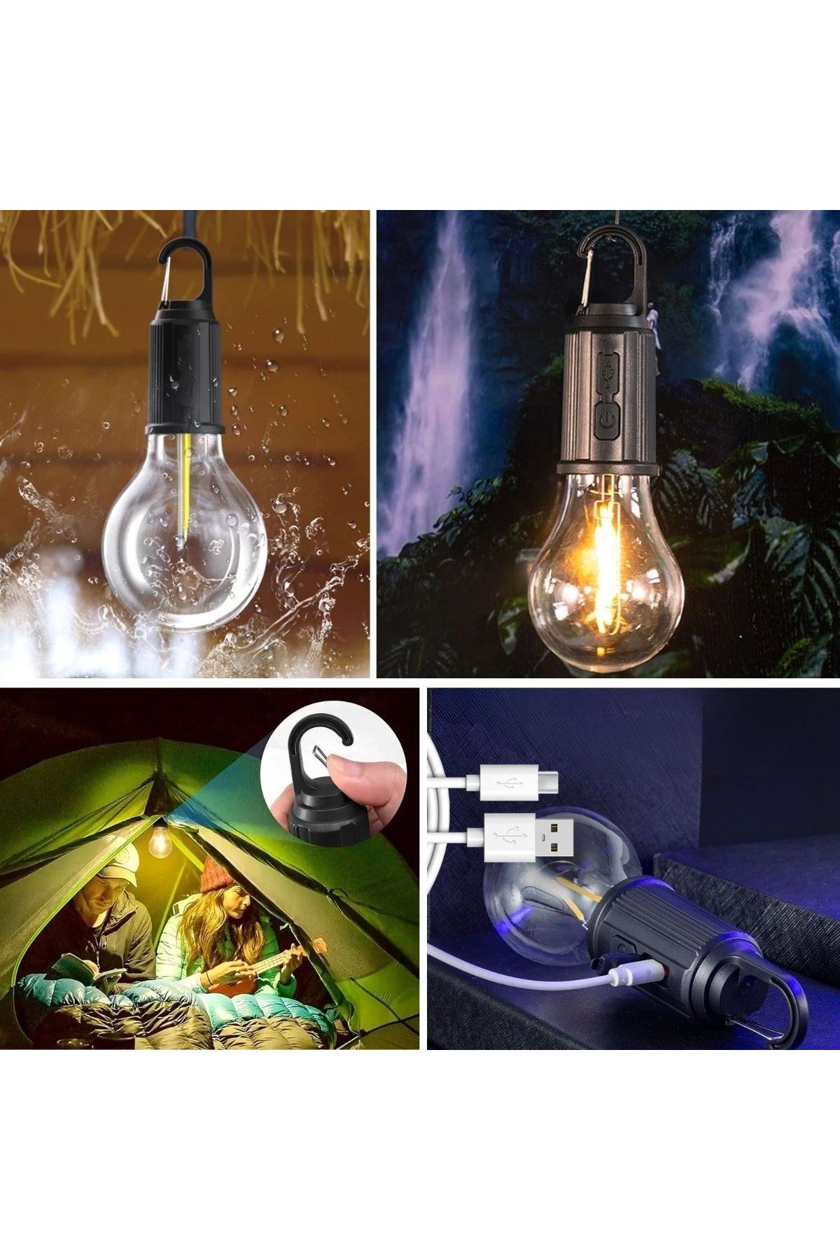 Tbl Dekor® Şarj Olabilen 3 Farklı Mod LED'li Kendiliğinden Asma Kancalı Kamp,Dış Cephe Lambası