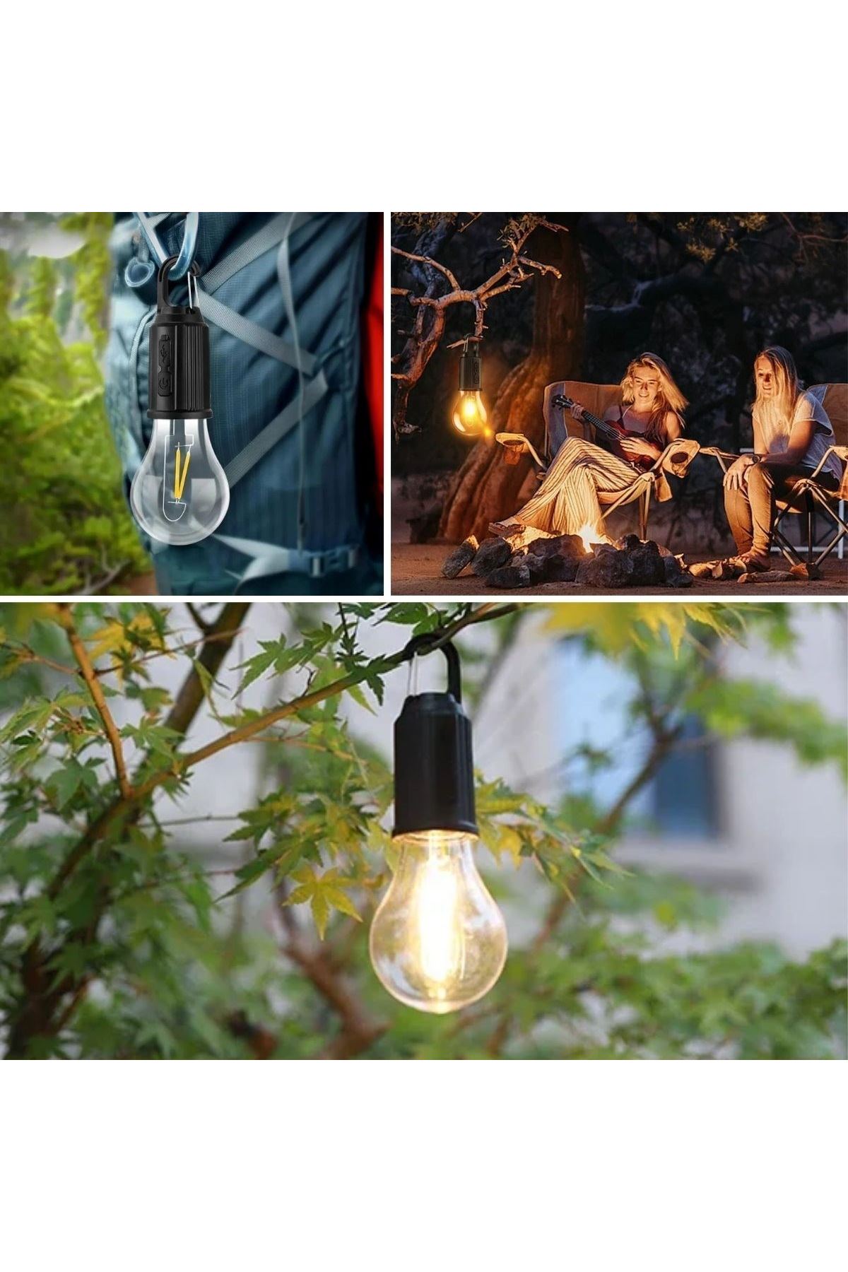 Tbl Dekor® Şarj Olabilen 3 Farklı Mod LED'li Kendiliğinden Asma Kancalı Kamp,Dış Cephe Lambası