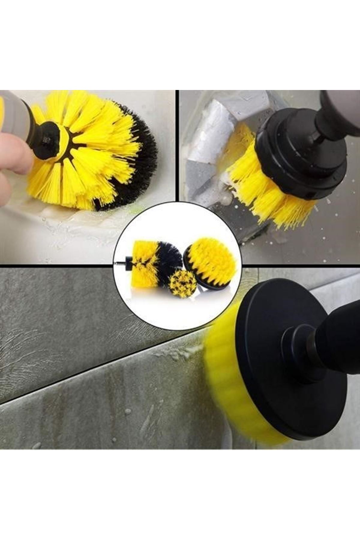Tbl Dekor® 3lü Matkap Ucu Banyo Küvet Duşakabin Araba Tekerliği Koltuk Yıkama Temizleme Fırçası Seti
