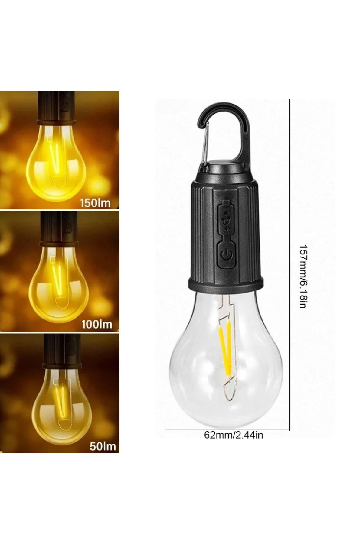 Tbl Dekor® Şarj Olabilen 3 Farklı Mod LED'li Kendiliğinden Asma Kancalı Kamp,Dış Cephe Lambası