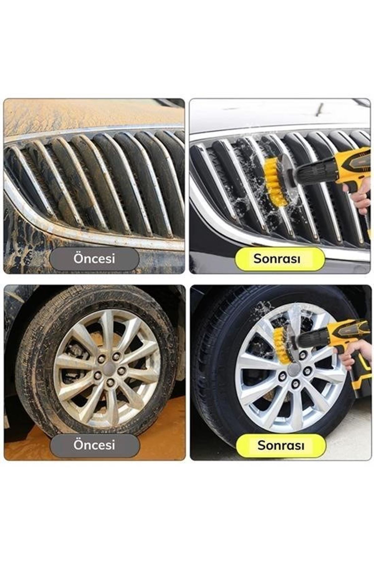 Tbl Dekor® 3lü Matkap Ucu Banyo Küvet Duşakabin Araba Tekerliği Koltuk Yıkama Temizleme Fırçası Seti