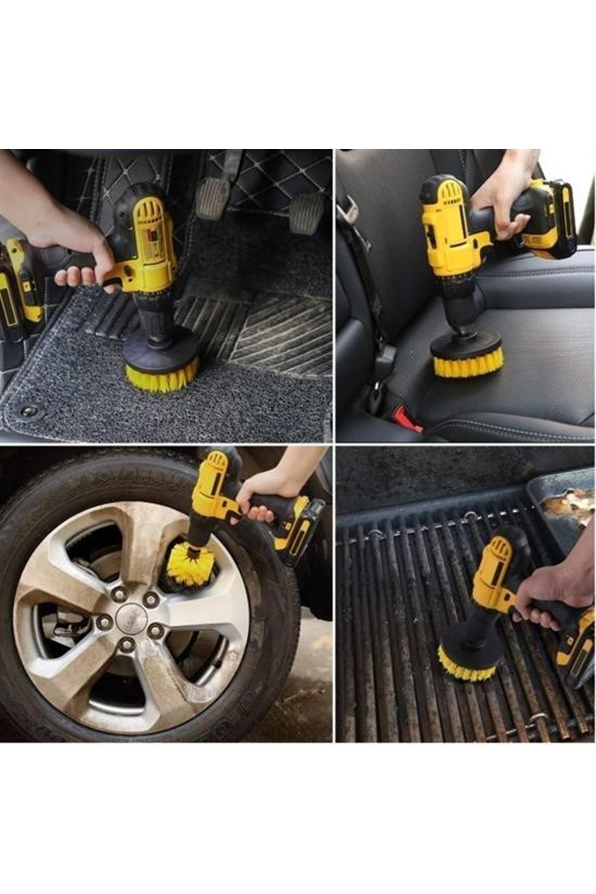 Tbl Dekor® 3lü Matkap Ucu Banyo Küvet Duşakabin Araba Tekerliği Koltuk Yıkama Temizleme Fırçası Seti