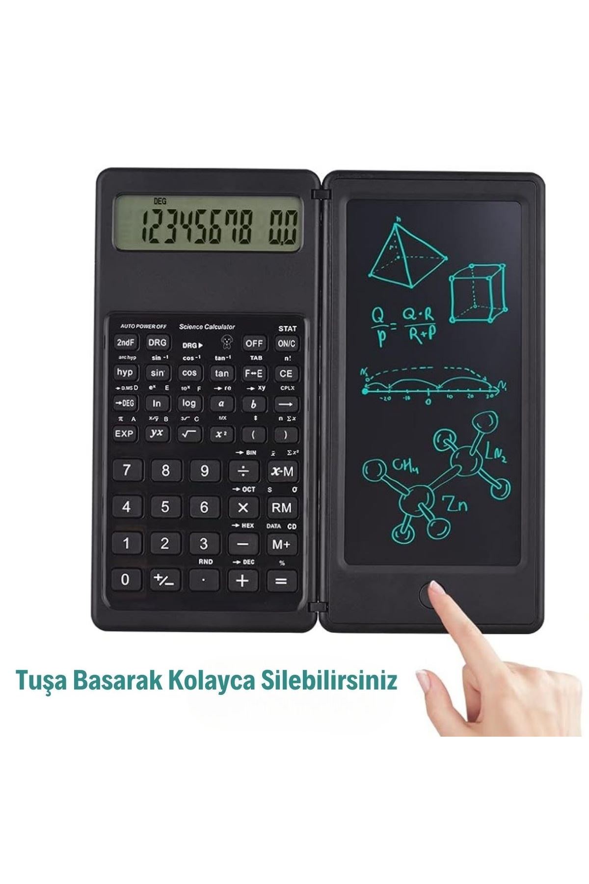 Tbl Dekor® Silinebilir LCD Yazı Tabletli,Kalemli Katlanabilir Bilimsel Hesap Makinesi