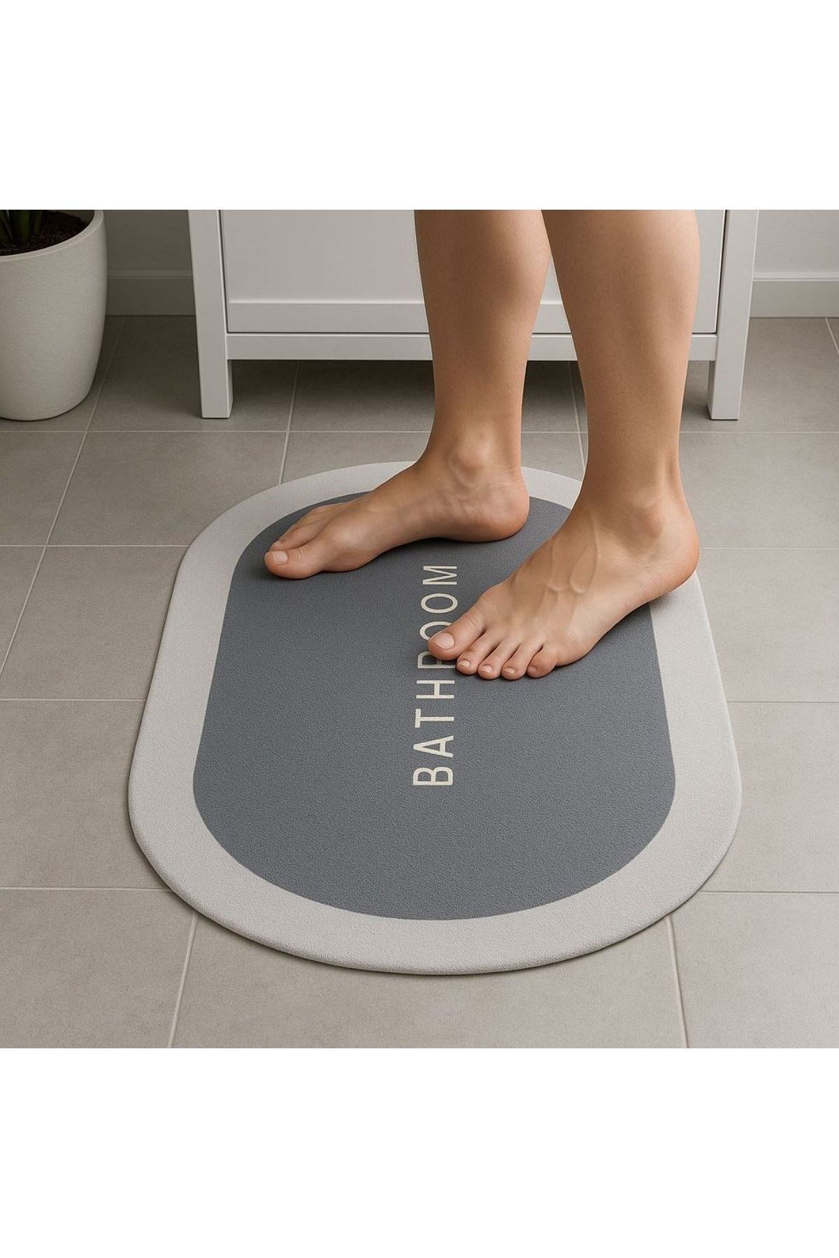 Tbl Dekor® Sihirli Süper Su Emici Kaymaz Tabanlı Oval Paspas 40*60 cm