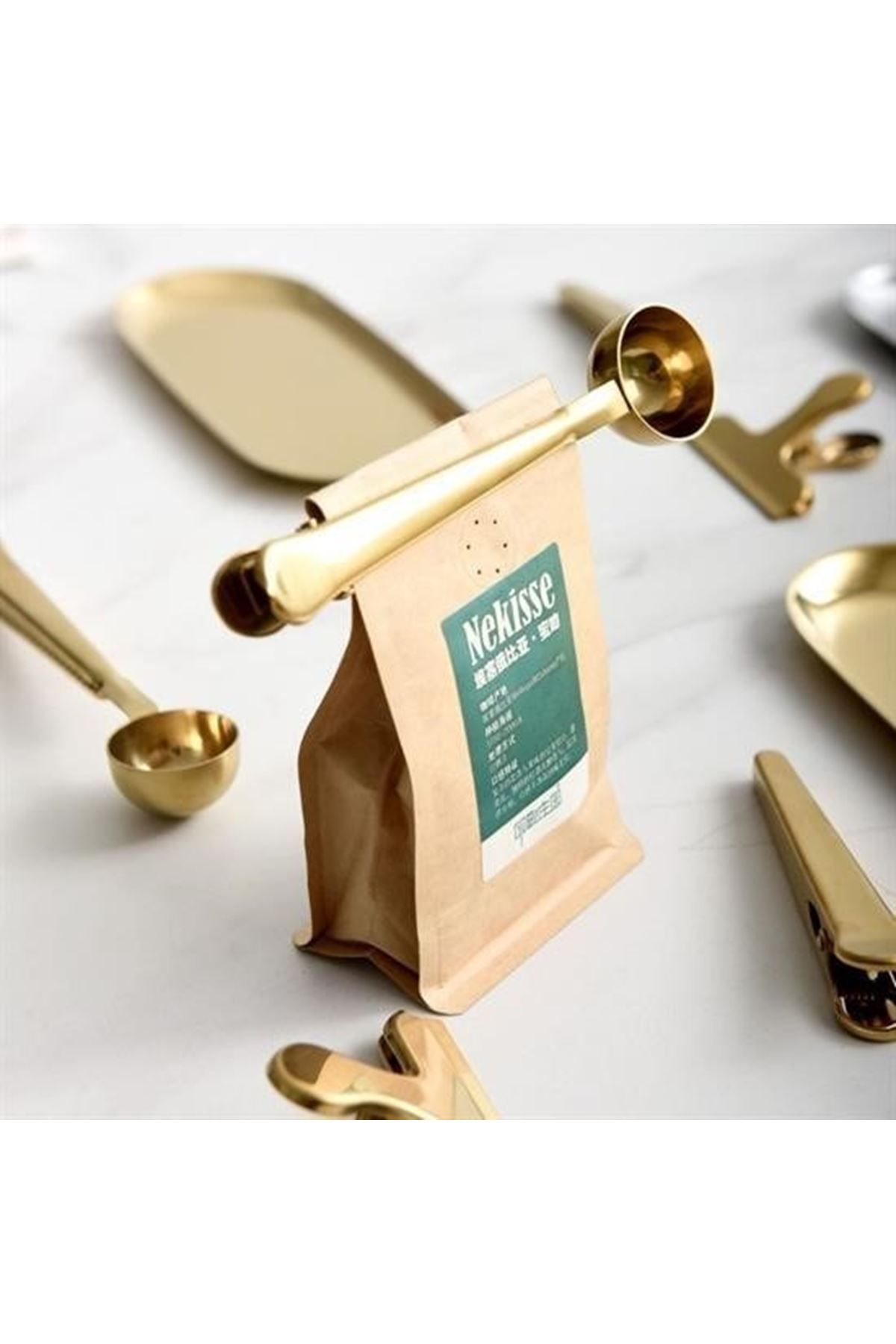 Tbl Dekor® Mandallı Kahve Ölçü Kaşığı Gold Çok Fonksiyonlu Paslanmaz Çelik Kaşık