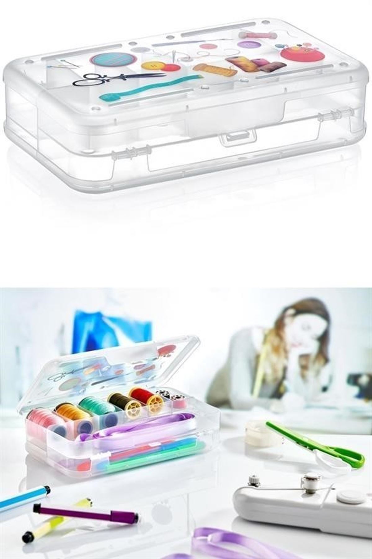 Tbl Dekor® Çift Taraflı Bölmeli Hobi Dikiş Kutusu Ardunio Malzeme Kutusu