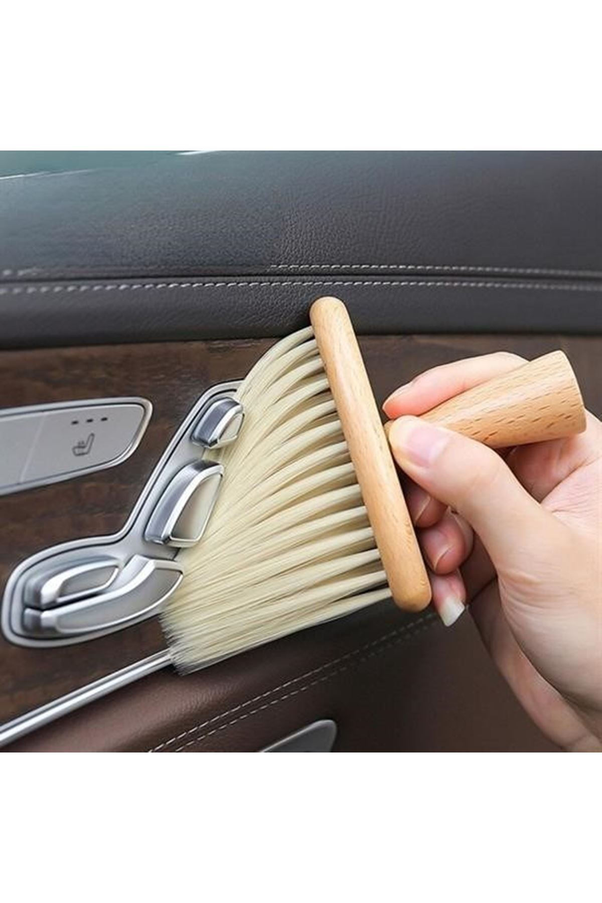 Tbl Dekor® Araba İçin Ahşap Saplı Yumuşak Kıl Fırça Detaylı Toz Alma Temizleme Fırçası