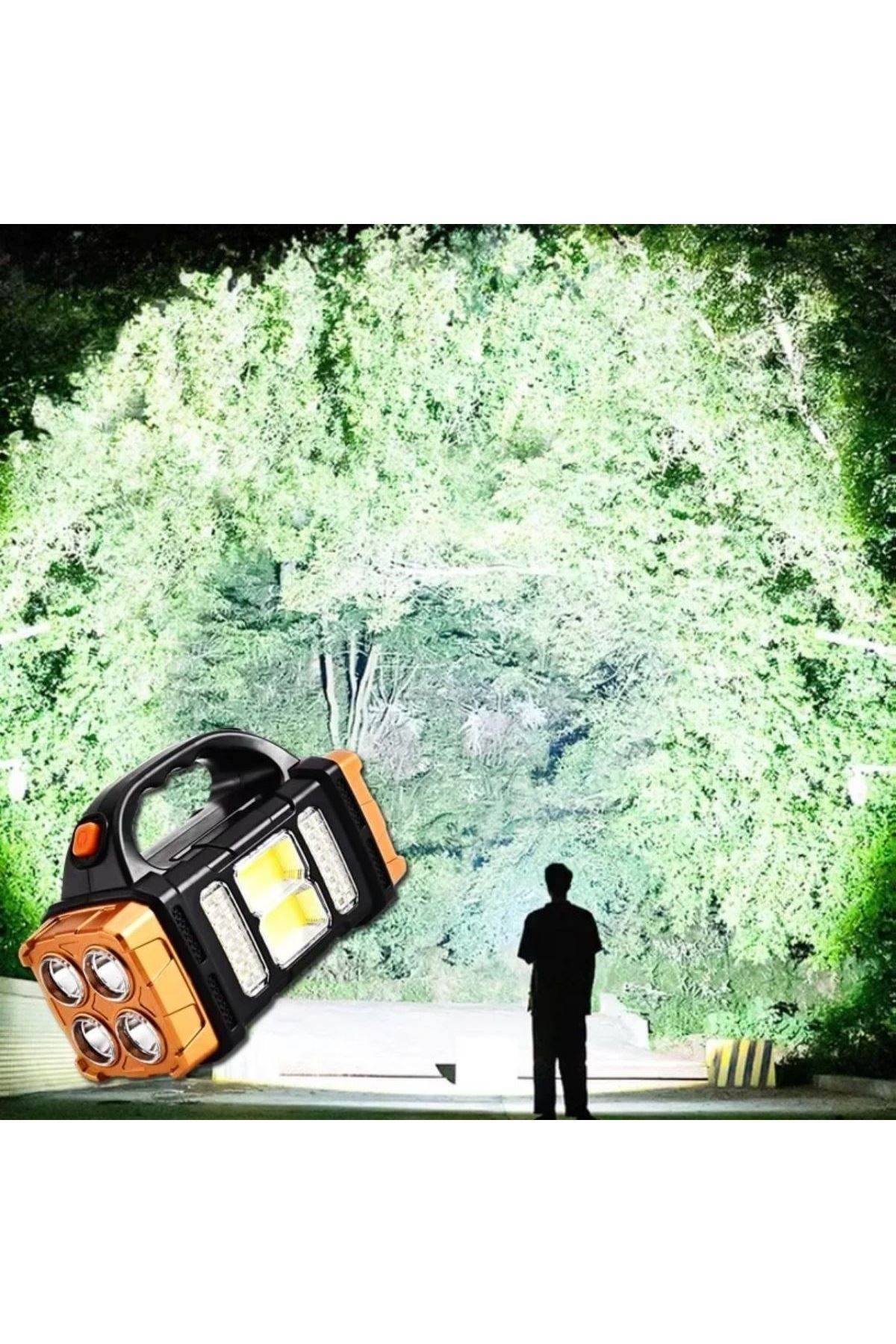 Tbl Dekor® Solar ve USB Şarjlı LED + COB El Feneri | 1500 mAh Şarjlı Taşınabilir Çalışma Işığı–Su Geçirmez HB-2678