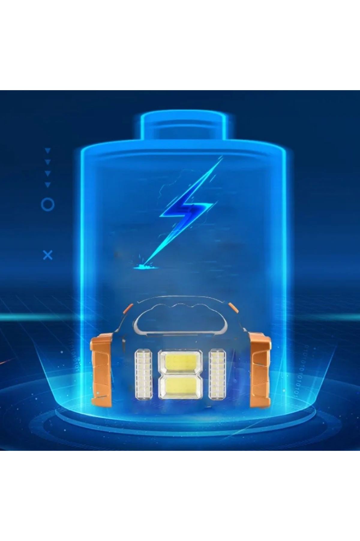 Tbl Dekor® Solar ve USB Şarjlı LED + COB El Feneri | 1500 mAh Şarjlı Taşınabilir Çalışma Işığı–Su Geçirmez HB-2678