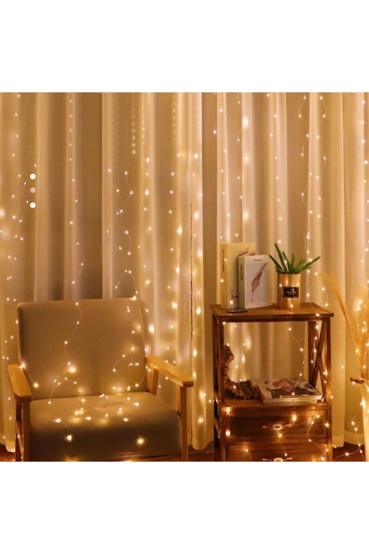 Tbl Dekor® Uzaktan Kumandalı LED Perdeye Takılabilen Kancalı Işık Usb 3x3 Metre Peri Perde LED