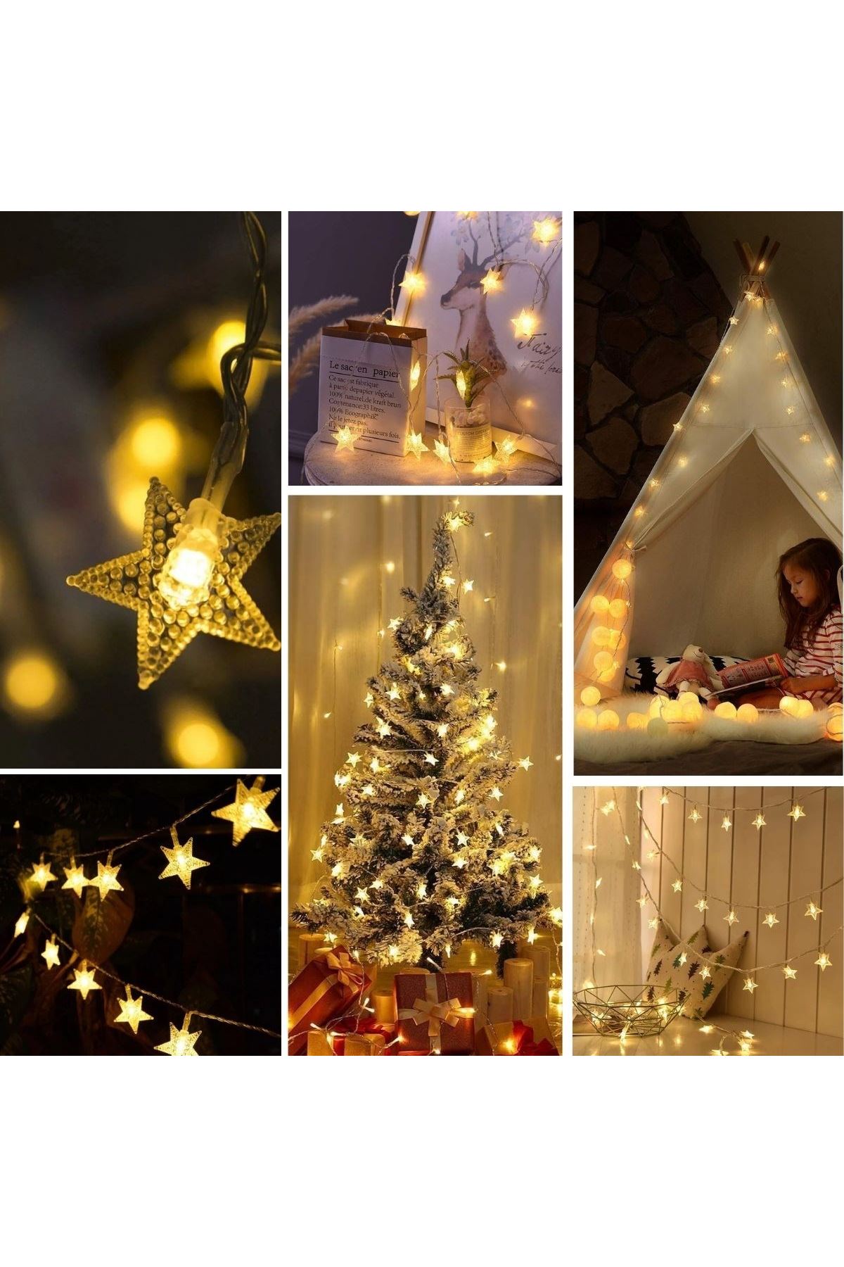 Tbl Dekor® 20 Adet Mini Yıldız Led 5 Metre Günışığı Rengi Dekoratif Led