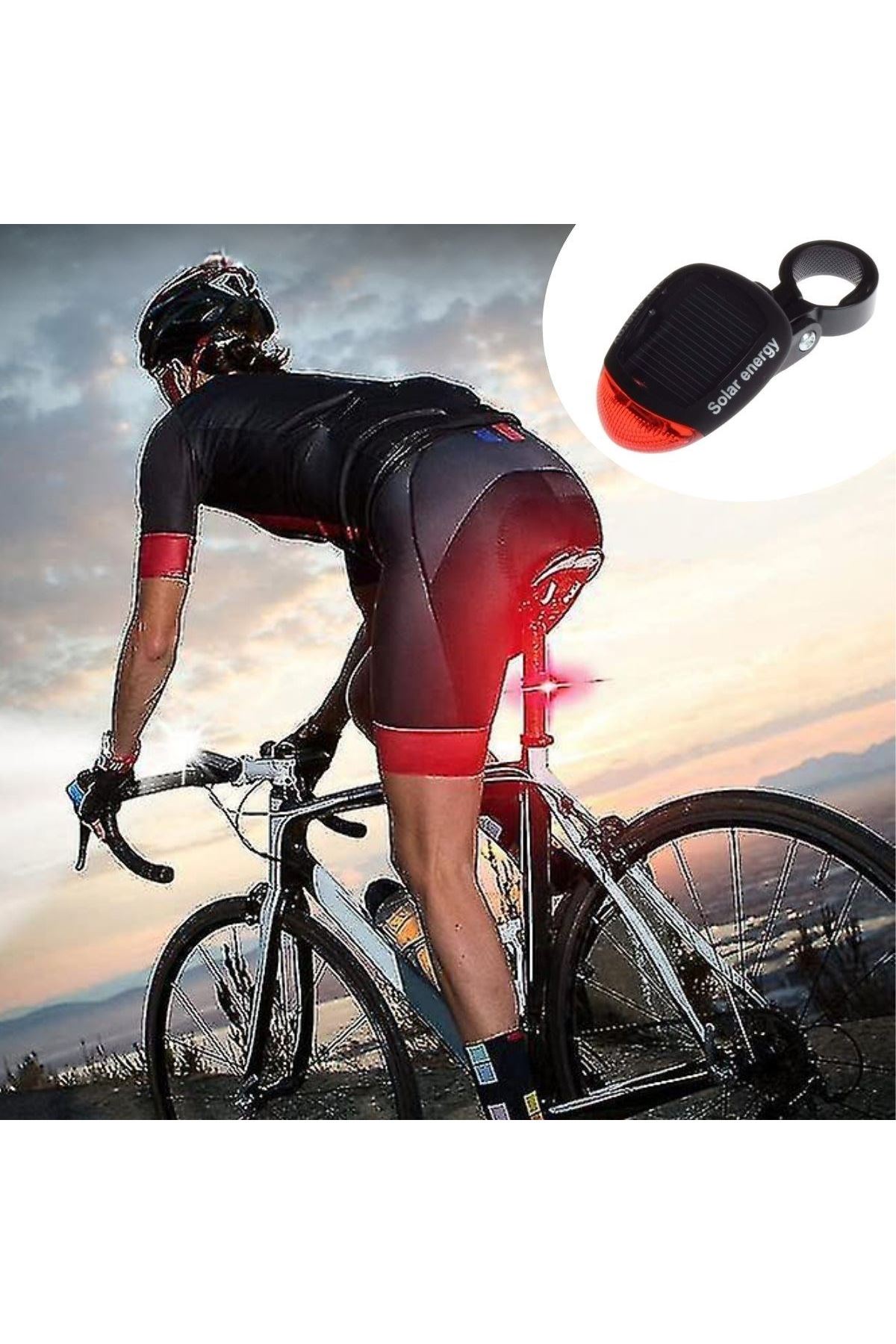 Tbl Dekor® LED Güneş Enerjisi ile Şarj Edilebilir Bisiklet Kuyruk Lambası Solar Bisiklet Lambası