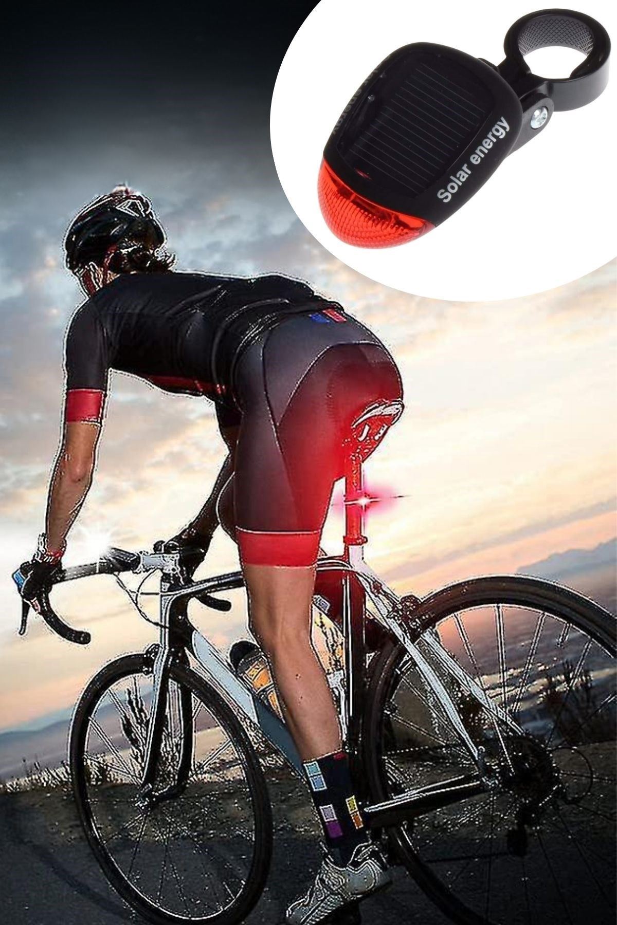 Tbl Dekor® LED Güneş Enerjisi ile Şarj Edilebilir Bisiklet Kuyruk Lambası Solar Bisiklet Lambası