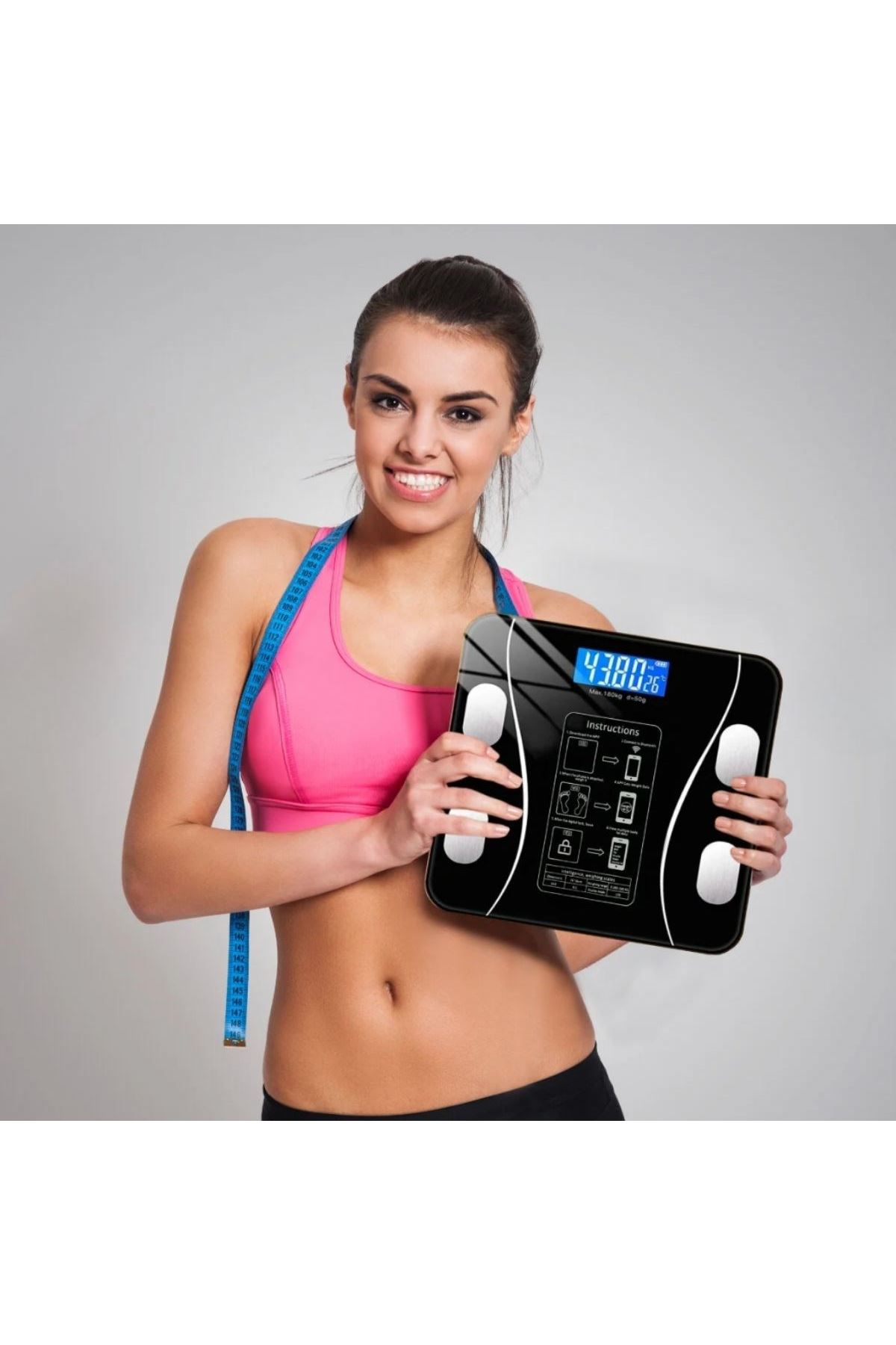 Tbl Dekor® Dijital Baskül Yağ Ölçer Fonksiyonlu Akıllı Baskül Bluetooth Bağlantılı Tartı