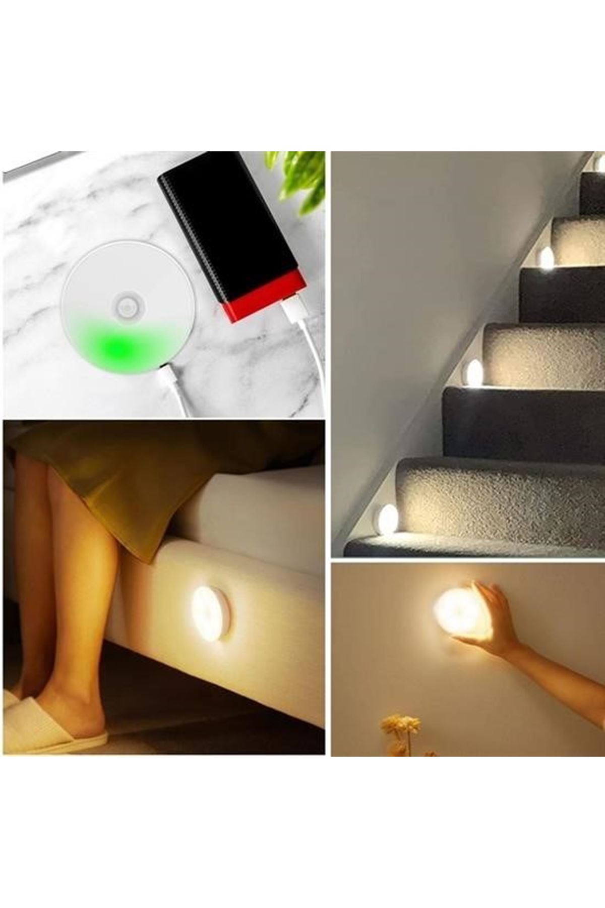 Tbl Dekor® Hareket Sensörlü Usb Şarjlı Spot Lamba Mıknatıslı ve Yapışkanlı Gün Işığı Renk Led