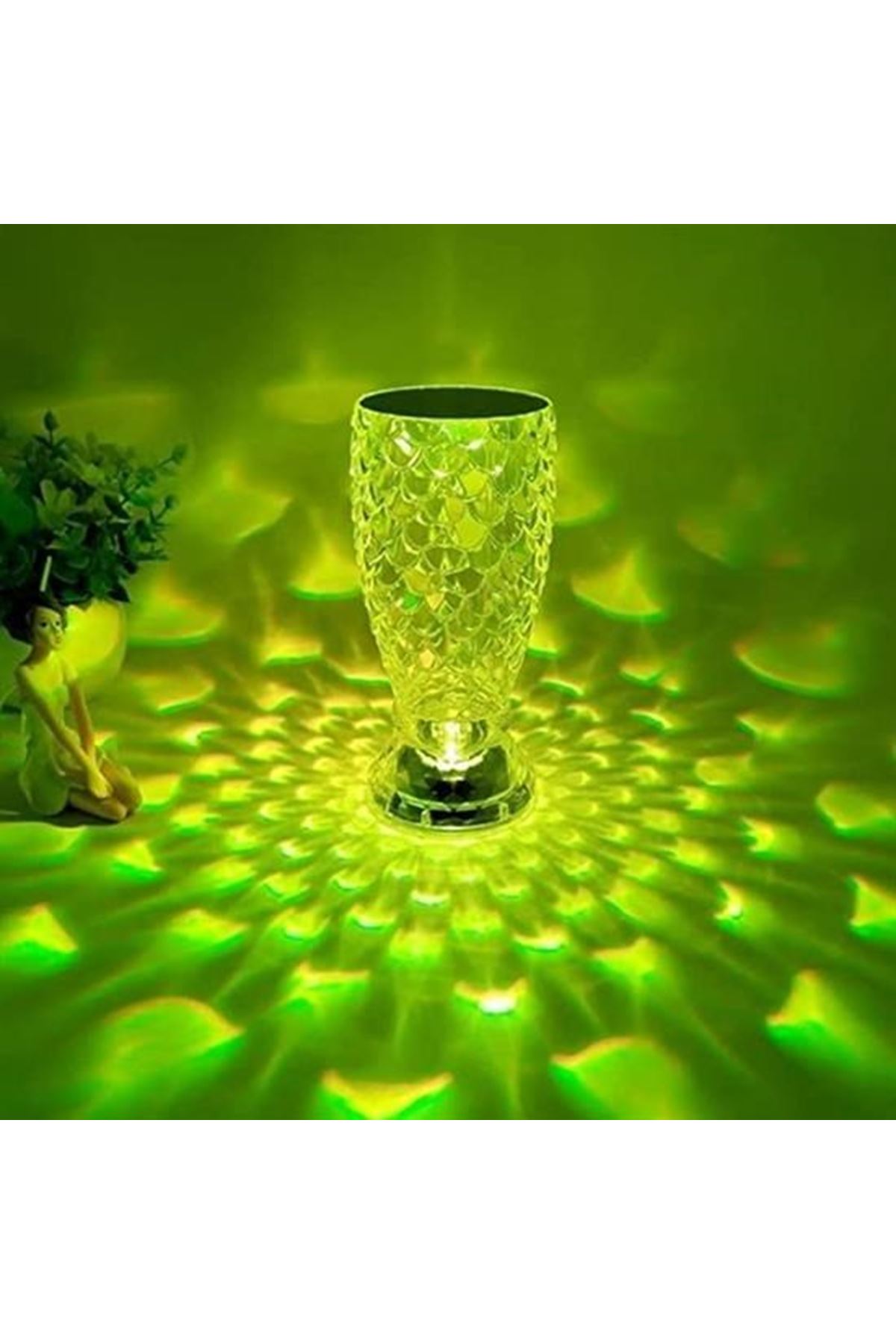 Tbl Dekor® Balık Süzgeç Model USB Şarjlı Kumandalı 16Farklı Işık Modlu Masa Üstü Kristal Akrilik Led