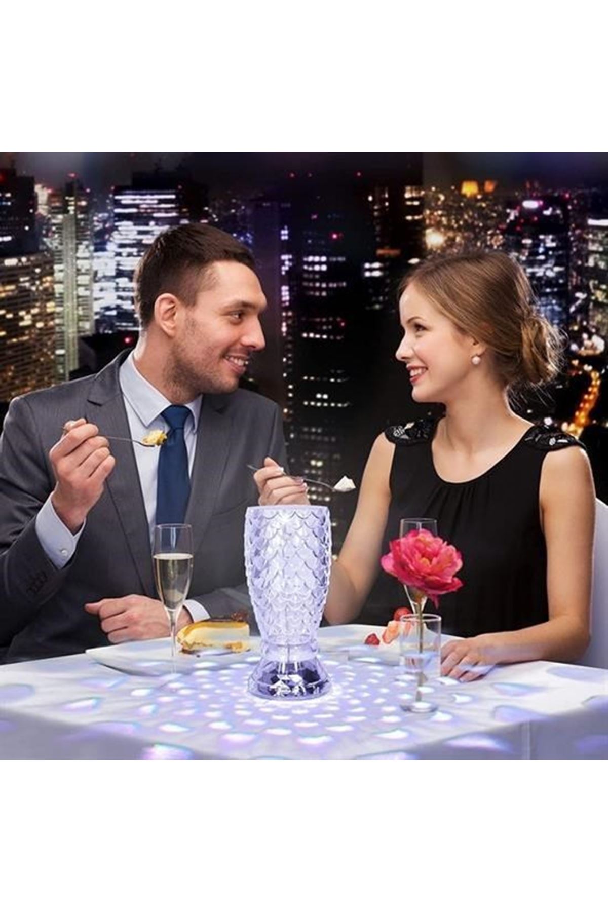 Tbl Dekor® Balık Süzgeç Model USB Şarjlı Kumandalı 16Farklı Işık Modlu Masa Üstü Kristal Akrilik Led