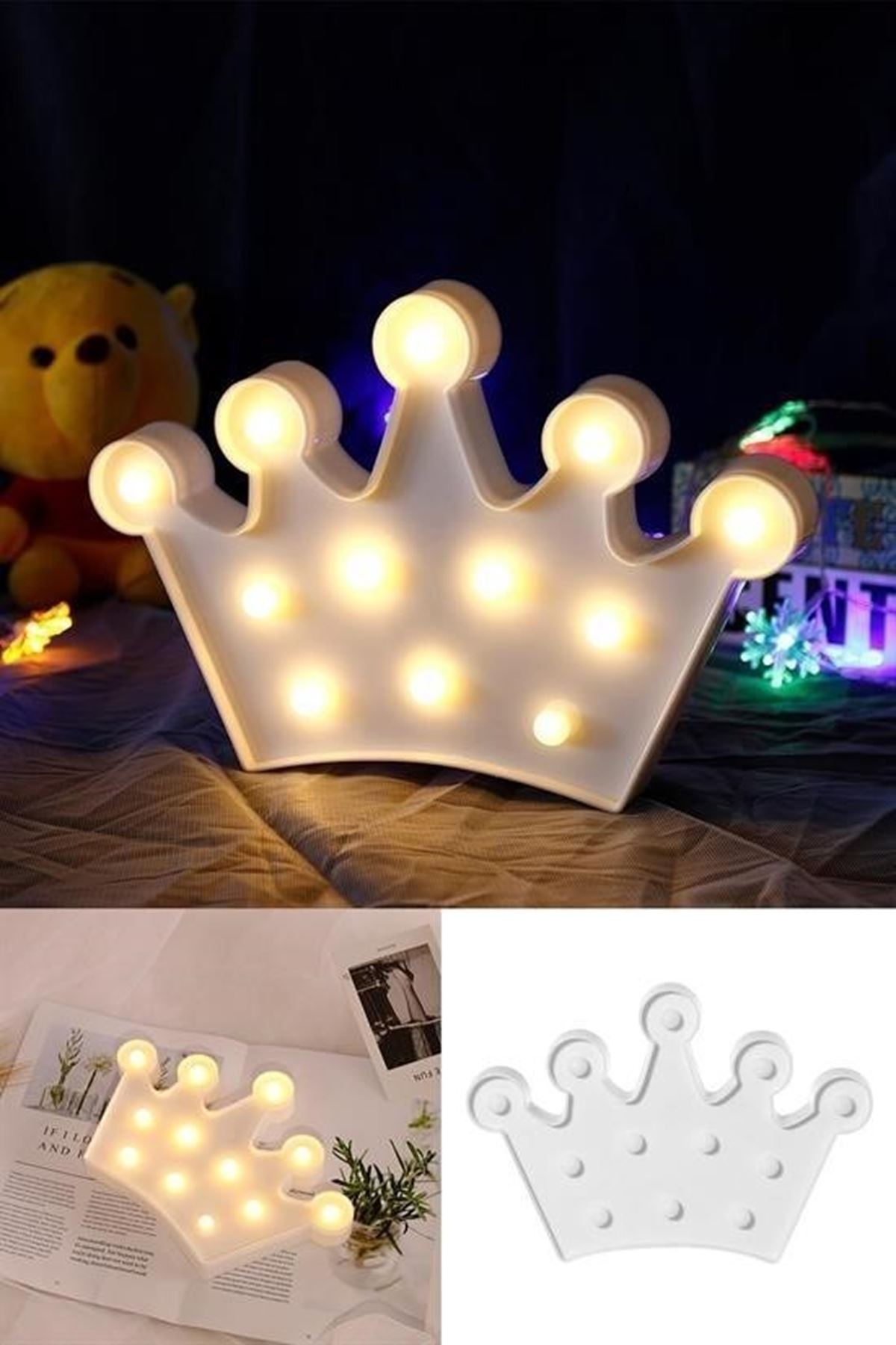 Tbl Dekor® 3D Dekoratif Pilli Kraliçe Tacı Model Led Masa ve Gece Lambası