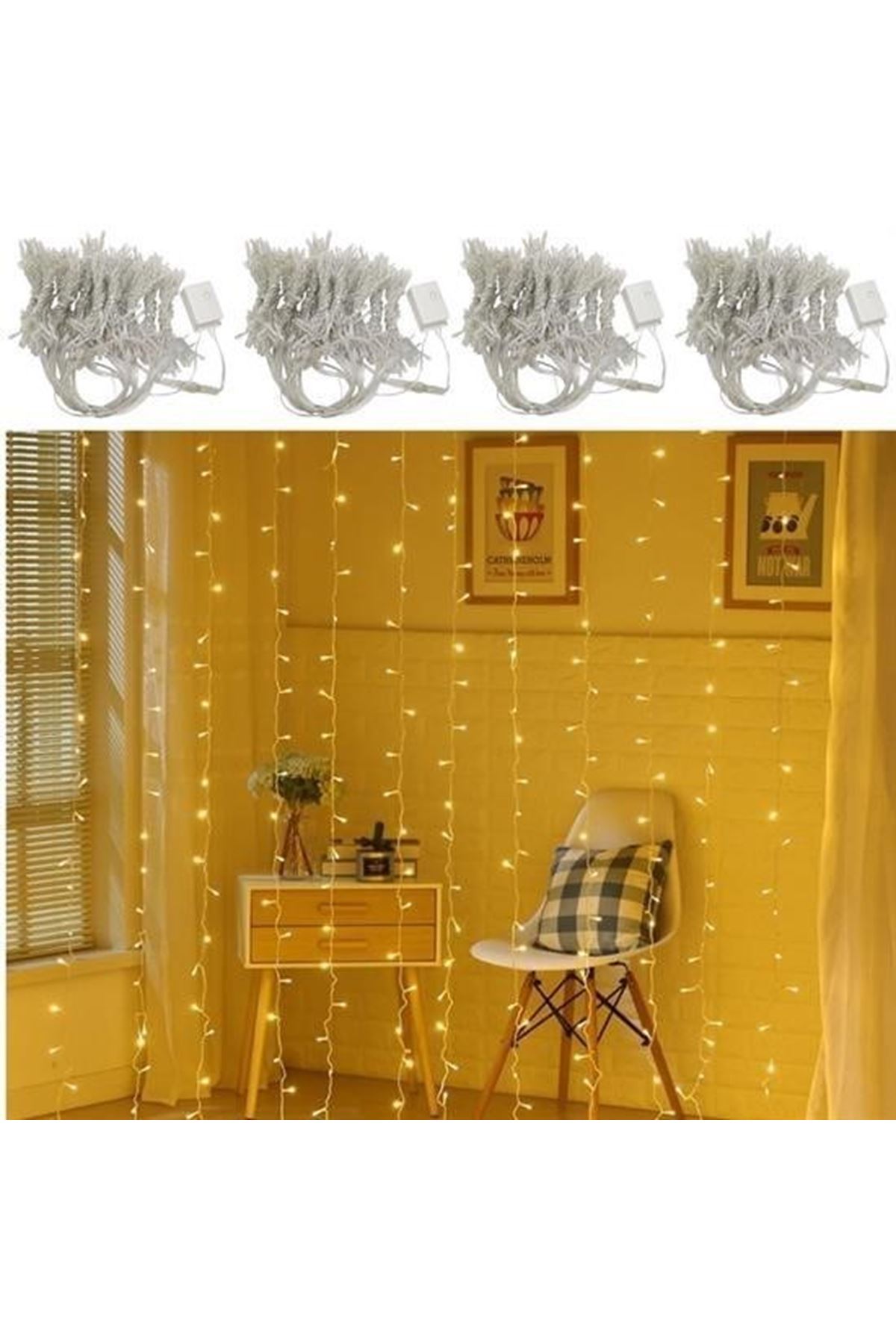 Tbl Dekor® 8 Fonksiyonlu 200 Led 10 Saçak Şerit Led 2x2 Perde İp Led  (Gün Işığı)