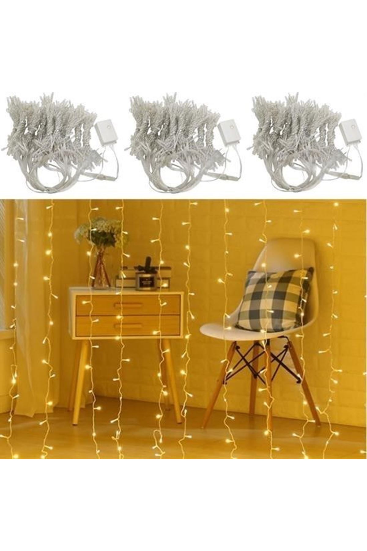 Tbl Dekor® 8 Fonksiyonlu 200 Led 10 Saçak Şerit Led 2x2 Perde İp Led  (Gün Işığı)