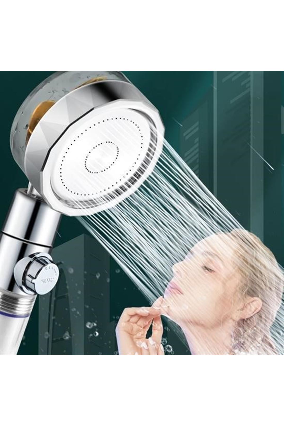 Tbl Dekor® Turbo Pervaneli ve Filtreli Su Tasarruflu 360 Derece Dönebilen Tazyikli Duş Başlığı