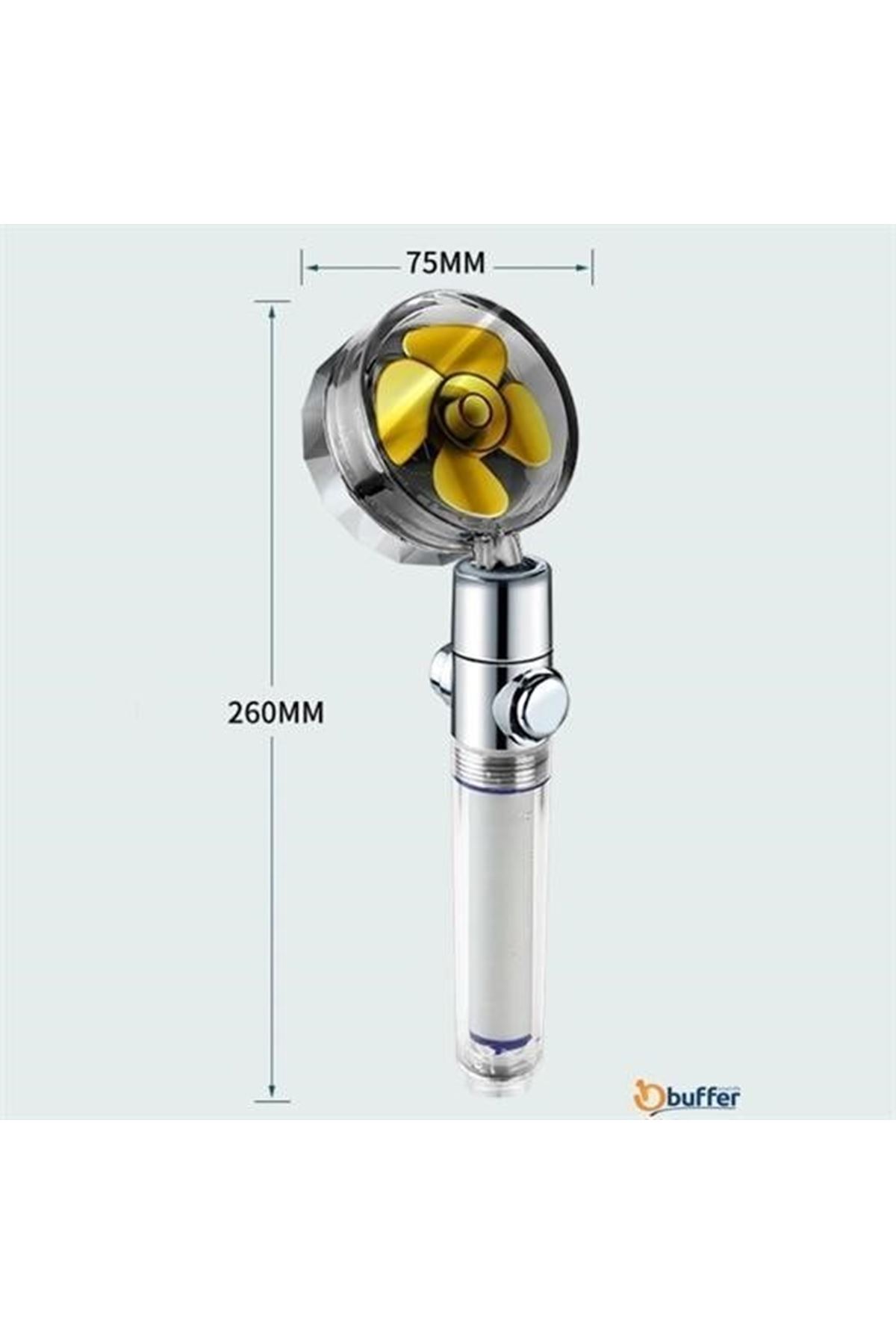 Tbl Dekor® Turbo Pervaneli ve Filtreli Su Tasarruflu 360 Derece Dönebilen Tazyikli Duş Başlığı