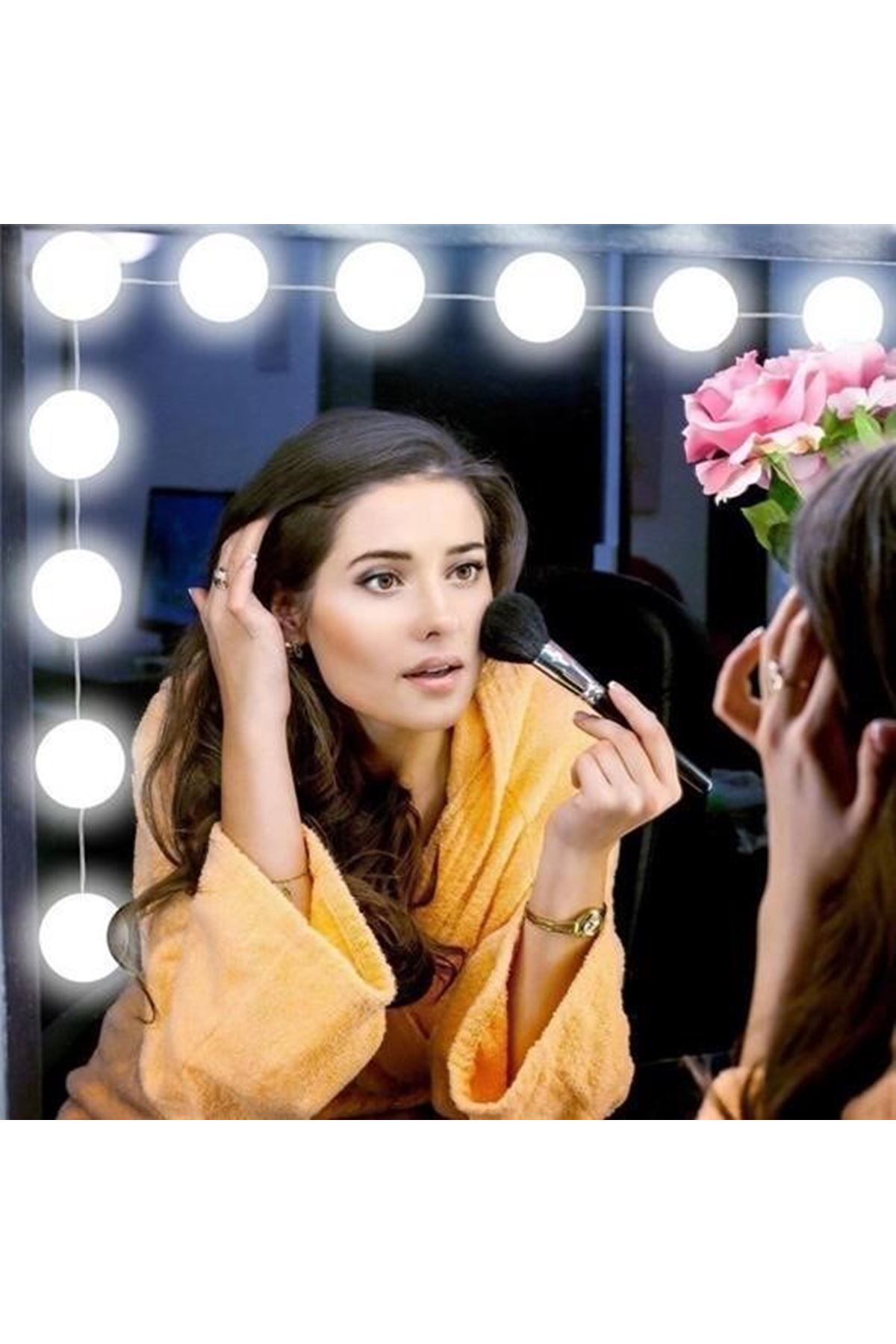 Tbl Dekor® Nostalji Hollywood Tarzı 10lu Makyaj Masası Aynası Beyaz Led Işıklı Lamba USB