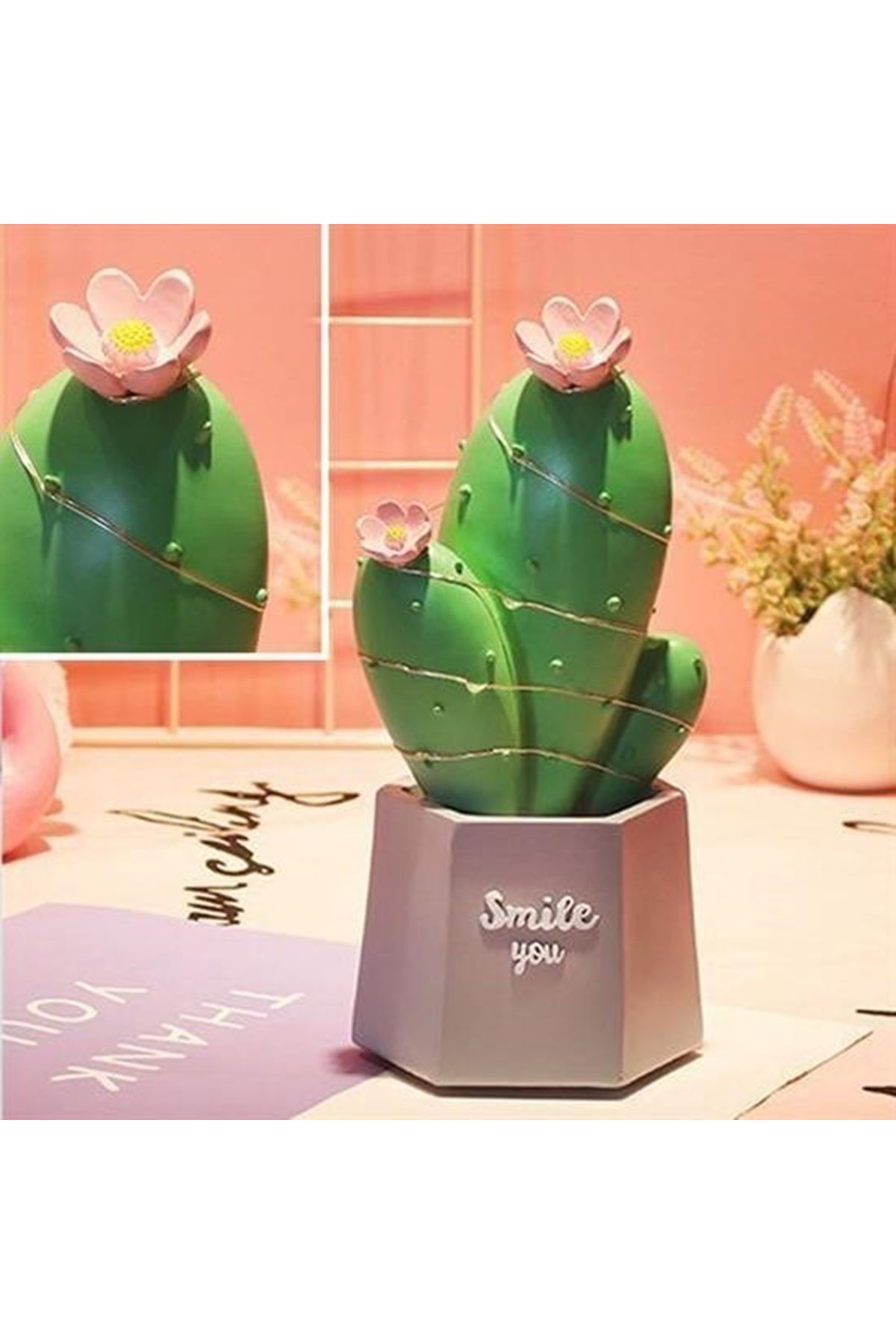 Tbl Dekor® Led Işıklı Kaktüs Biblo Ev Dekorasyon ve Hediyelik Eşya Led Aydınlatma
