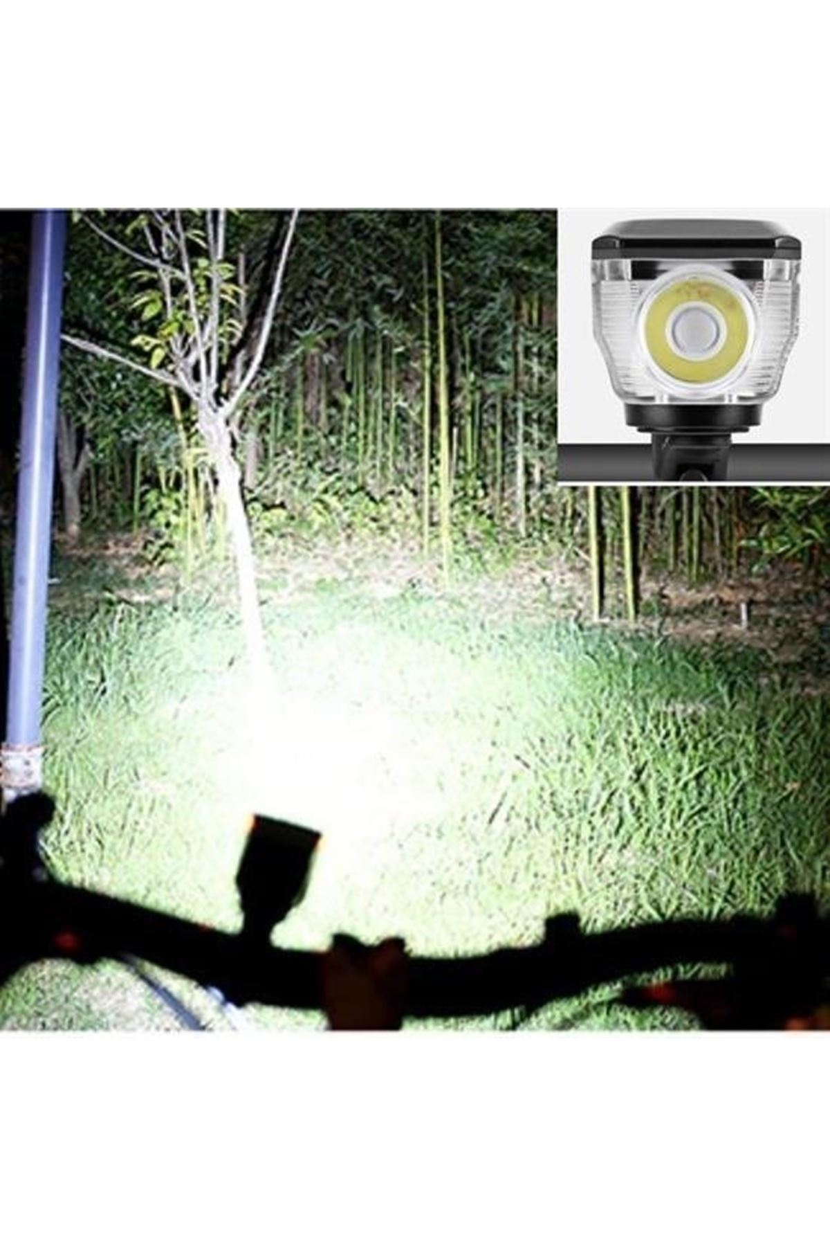 Tbl Dekor® Solar Enerjili USB ile Şarj Edilebilir Ledli Bisiklet Feneri Kornalı ve Su Geçirmez Far