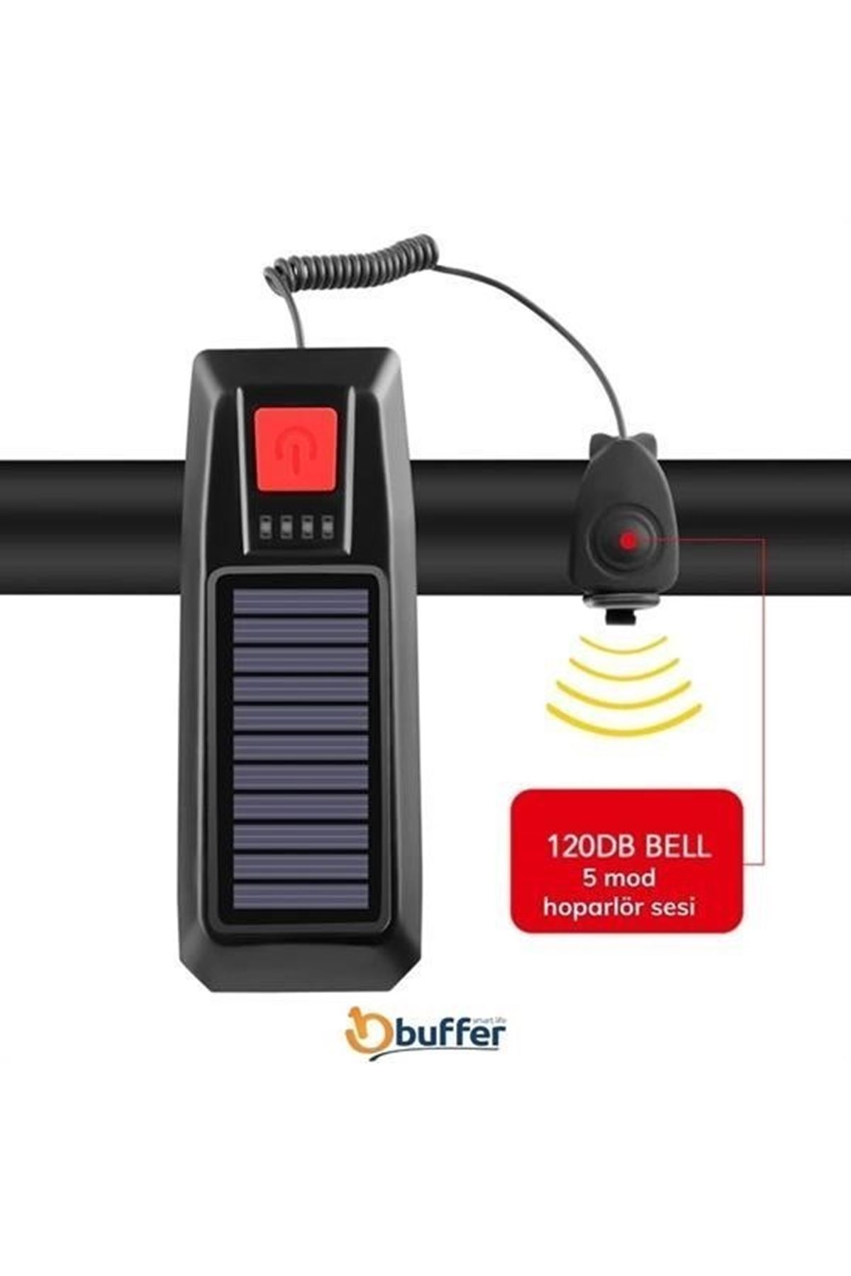 Tbl Dekor® Solar Enerjili USB ile Şarj Edilebilir Ledli Bisiklet Feneri Kornalı ve Su Geçirmez Far