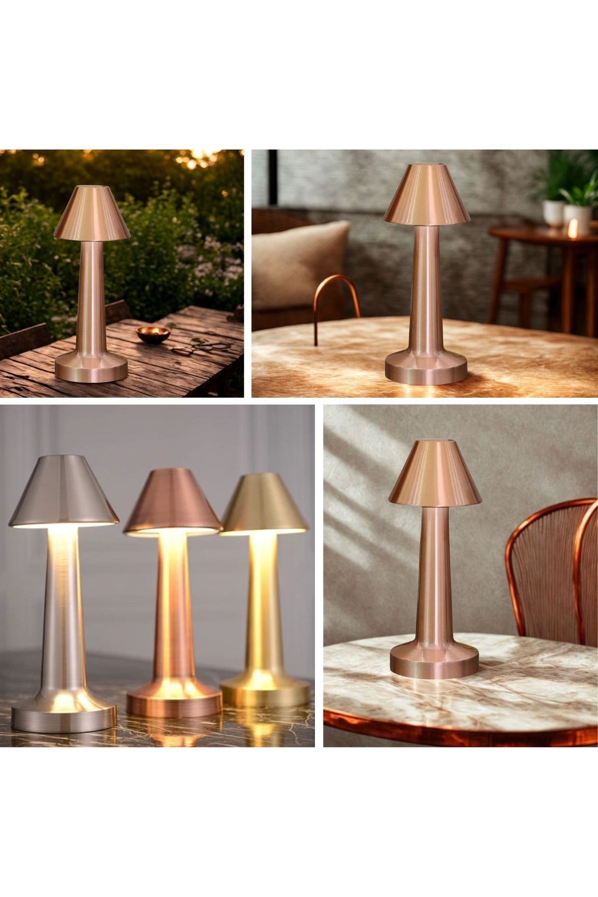 Tbl Dekor® Çatı Model Bronz Renk Şarjlı Dokunmatik 3 Renkli LED Masa Lambası