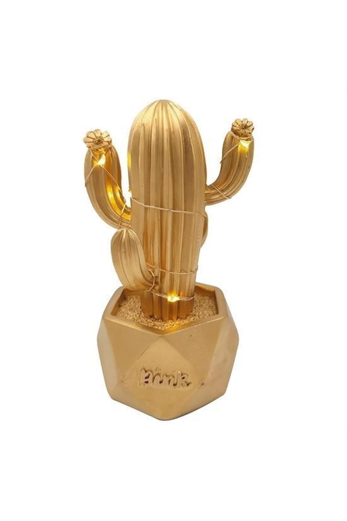 Tbl Dekor® Led Işıklı Sevimli Kaktüs Dekoratif Masa Lambası Mini Biblo Gece Lambası-GOLD