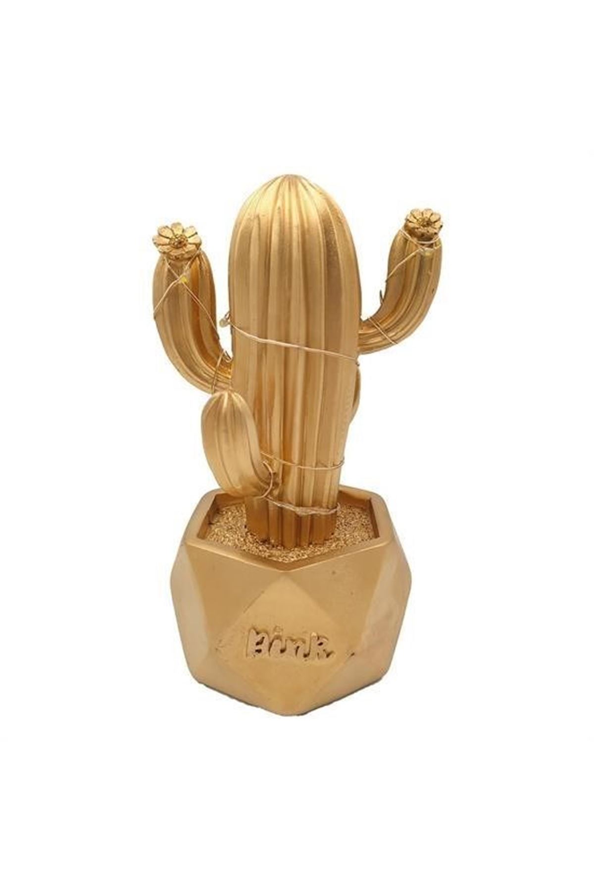 Tbl Dekor® Led Işıklı Sevimli Kaktüs Dekoratif Masa Lambası Mini Biblo Gece Lambası-GOLD