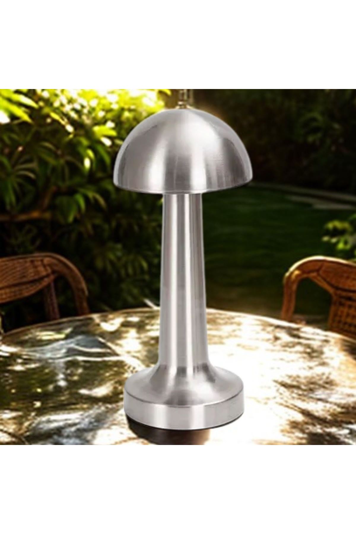 Tbl Dekor® Mantar Model Silver Renk Şarjlı Dokunmatik 3 Renkli LED Masa Lambası