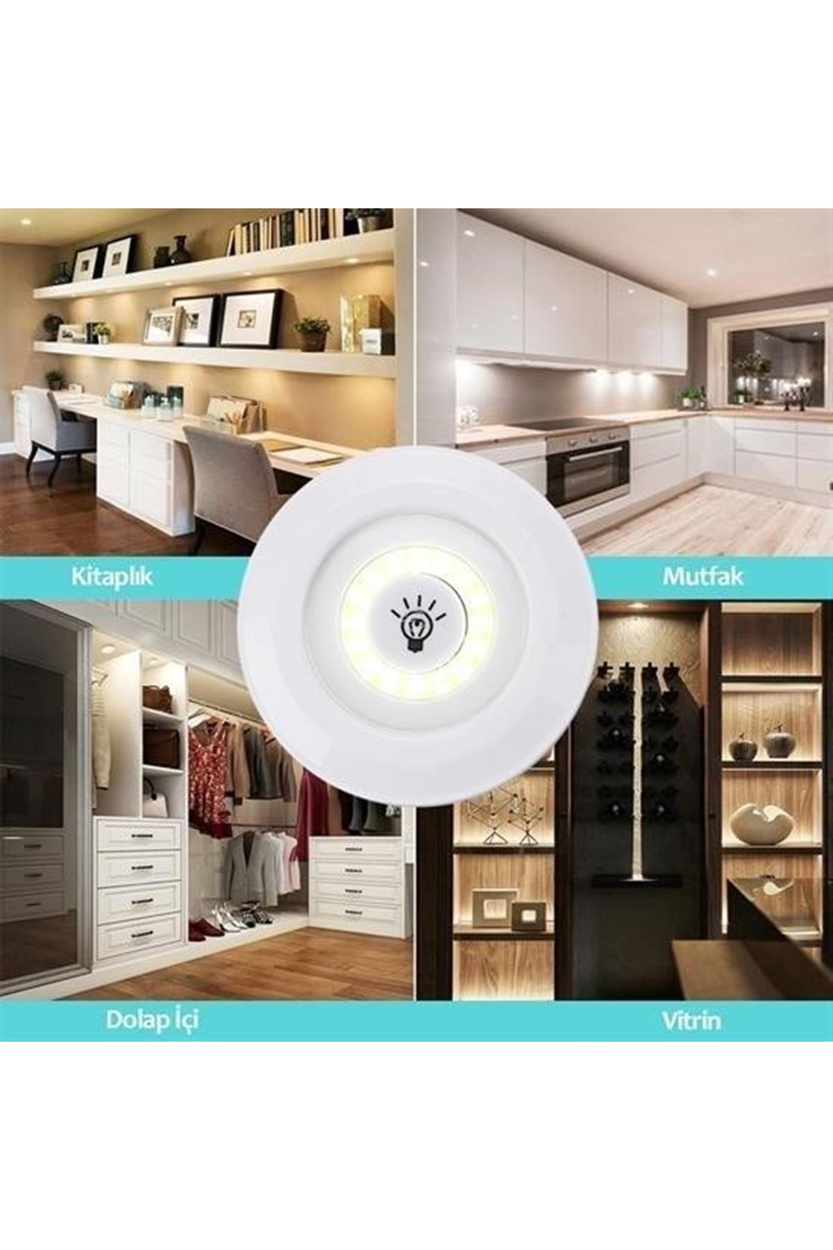 Tbl Dekor® 3lü Uzaktan Kumandalı Pilli Yapışkanlı Kablosuz Led Spot Lambalar