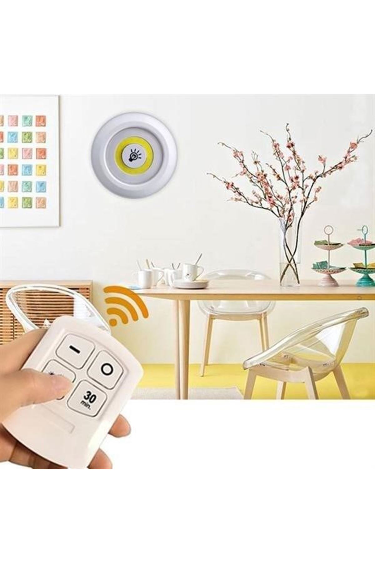 Tbl Dekor® 3lü Uzaktan Kumandalı Pilli Yapışkanlı Kablosuz Led Spot Lambalar