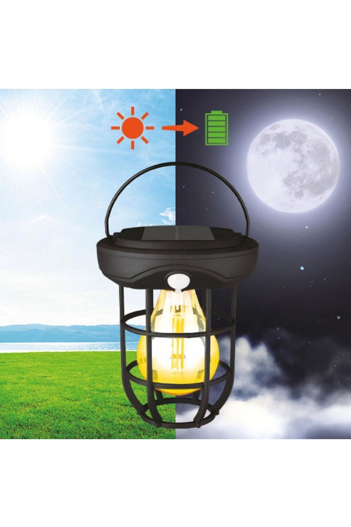 Tbl Dekor® Solar Kamp Feneri – Güneş Enerjili, Otomatik Şarj ve Gece Işığı, Taşınabilir ve Asılabilir LED Dış Mekan Lamba