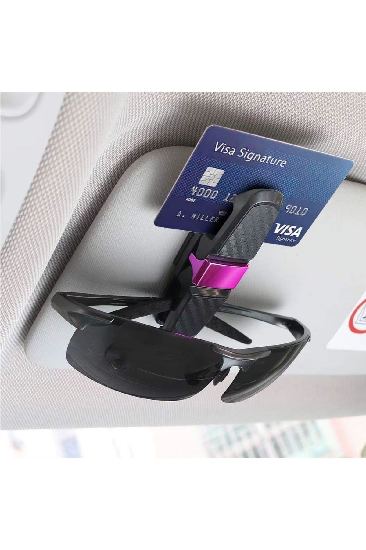 Tbl Dekor® Araç İçi Güneşliğe Takılan 2'li Gözlük,Kart,Para Takmalık Aparat