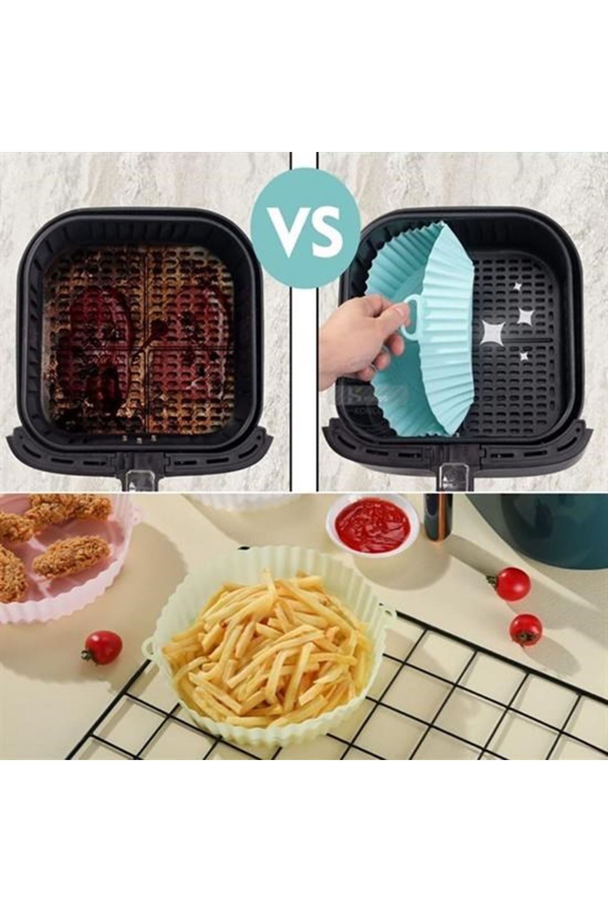 Tbl Dekor® Renkli Isıya Dayanıklı Yıkanılabilir Silikon Fırın Ve Airfryer Yuvarlak Pişirme Matı 20 Cm