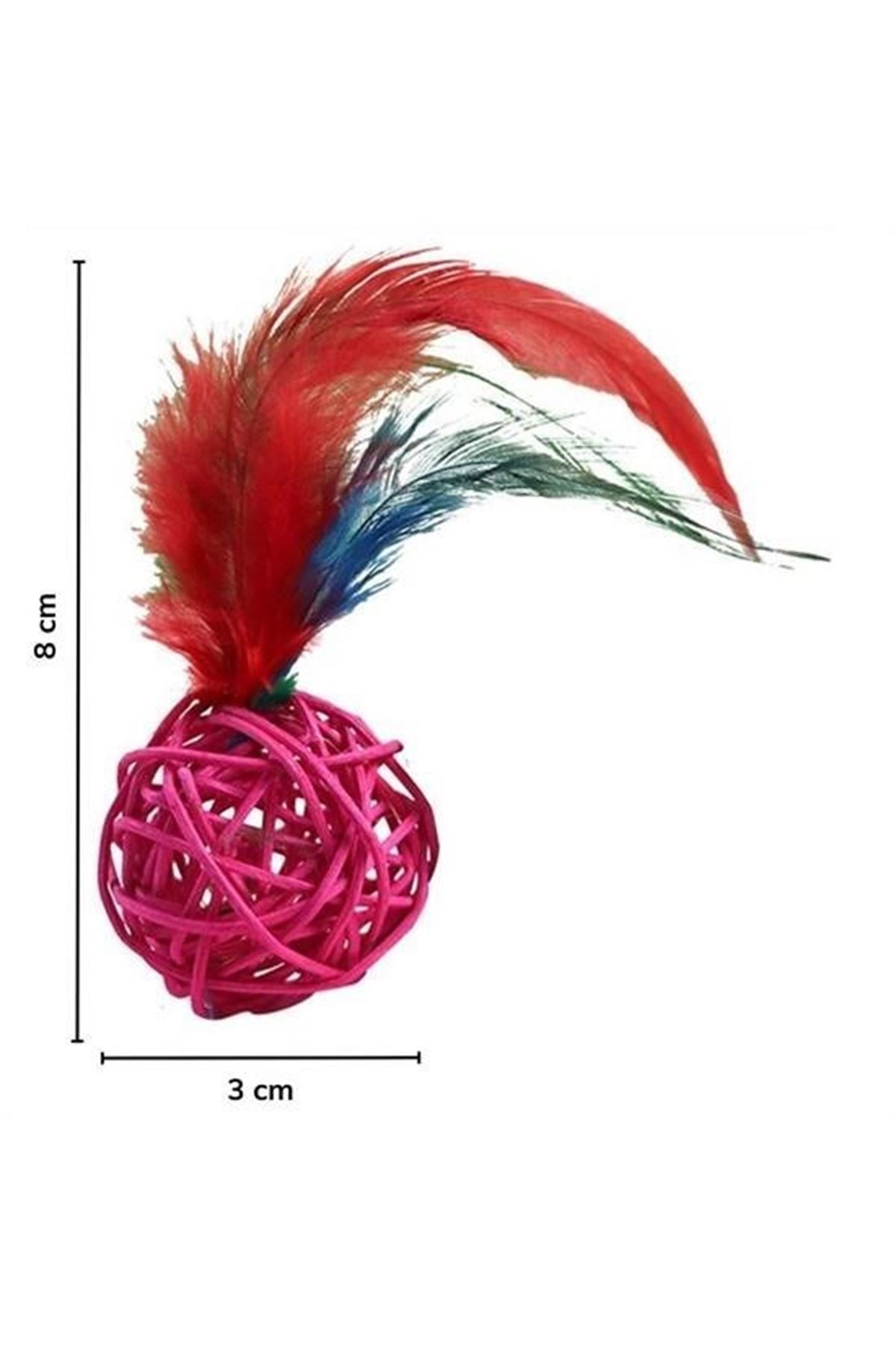 Tbl Dekor® 2li Rattan Renkli Peluş Tüy Kedi Köpek Oyuncak Yakalama Çiğneme Çıngıraklı Top Oyuncağı