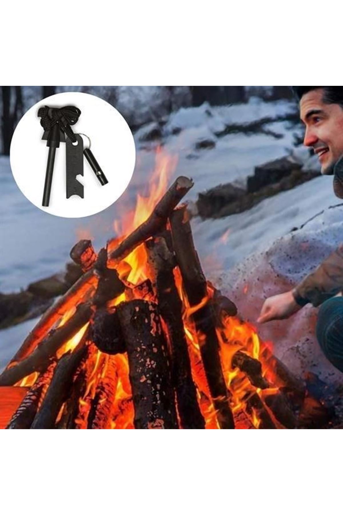 Tbl Dekor® Acil Durum Magnezyum Çubuk Çakmaktaşı Hayatta Kalma Ateş Başlatıcı Çakmak Kiti Düdük Hediyel