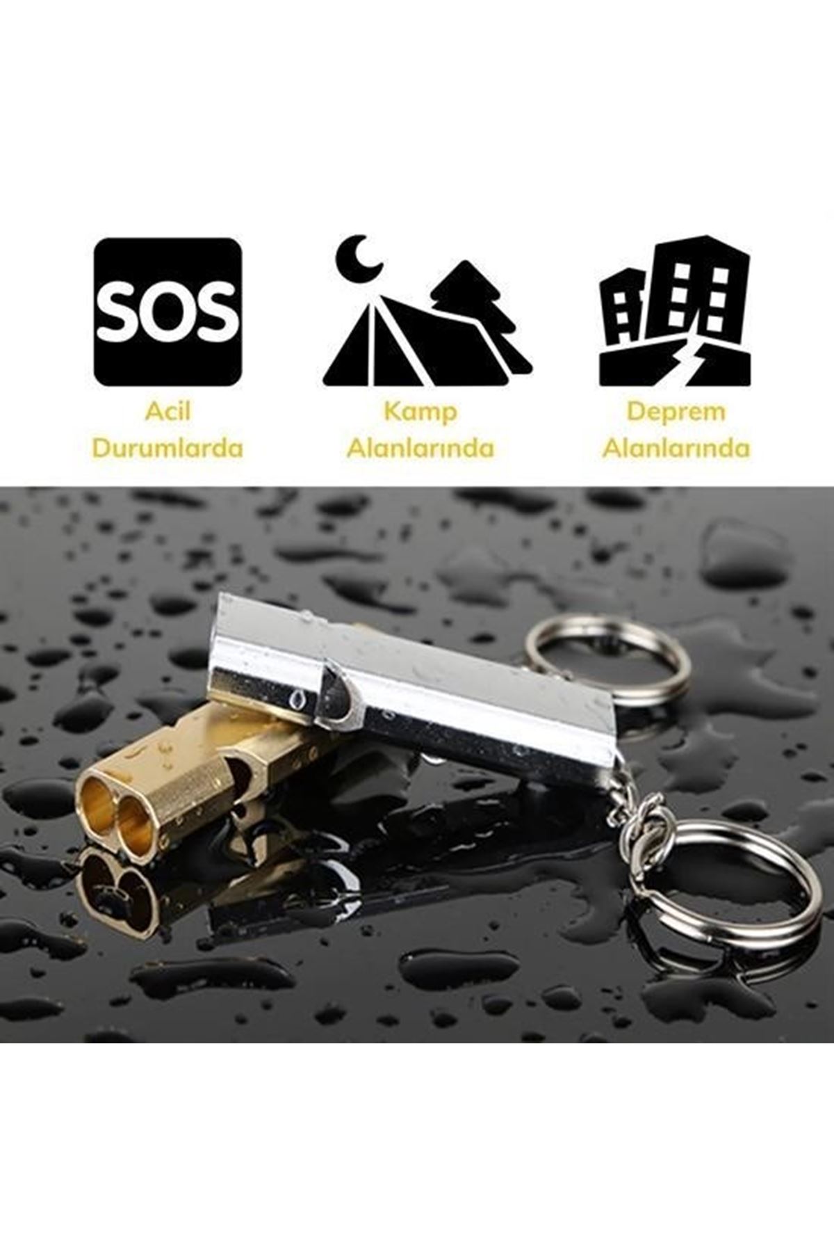 Tbl Dekor® SOS Acil İmdat Düdüğü Alüminyum Islık Anahtarlık Kamp Yürüyüş Aksesuar Araçları