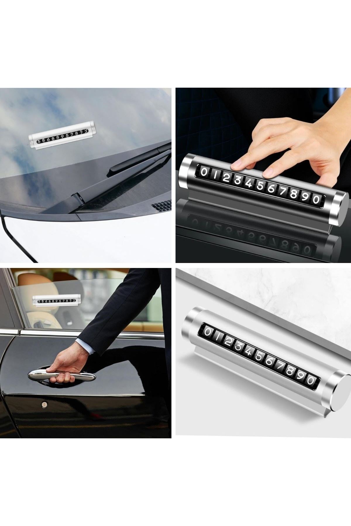 Tbl Dekor® Alüminyum Kasa Gri Renk Çevirmeli Araç Içi Telefon Numaratörü Park Oto Numaratörü