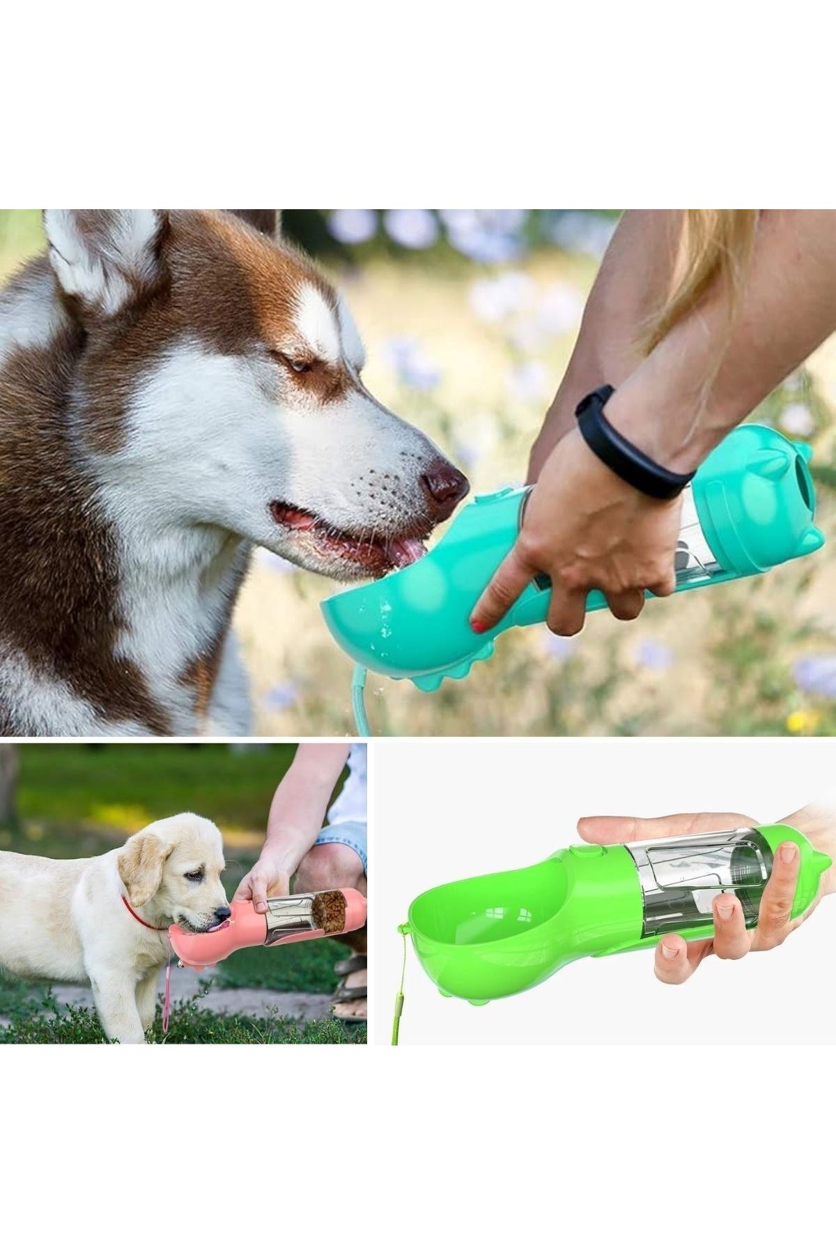 Tbl Dekor® Taşınabilir Hazneli Mama Kaplı ,Kaka Poşetli Kedi,Köpek Suluğu-300ml