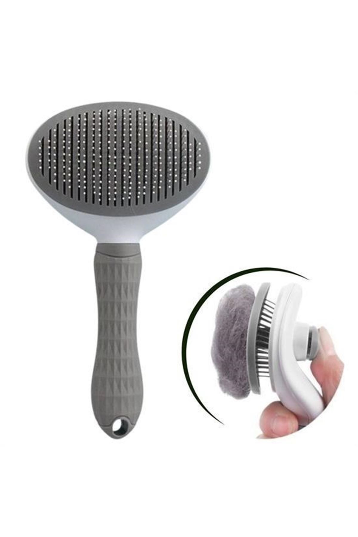 Tbl Dekor® Kedi Köpek Tüy Toplayıcı Kendini Temizleyebilen Ergonomik Rahat Evcil Hayvan Tarağı Gri