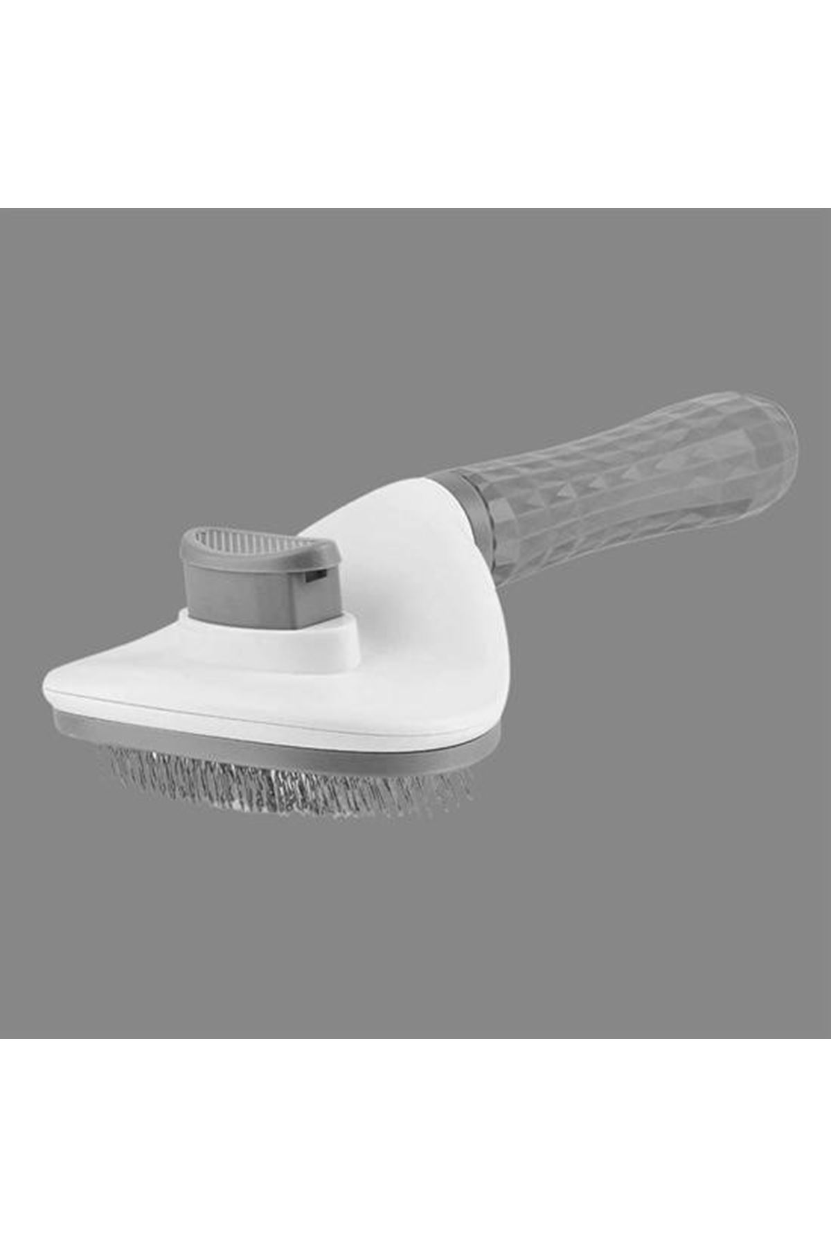 Tbl Dekor® Kedi Köpek Tüy Toplayıcı Kendini Temizleyebilen Ergonomik Rahat Evcil Hayvan Tarağı Gri